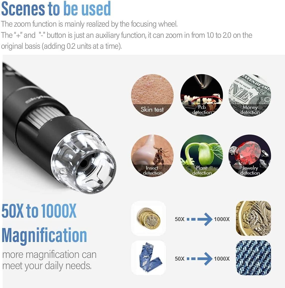 Wireless Digital Microscope, Skybasic 50X-1000X Magnification WiFi Portable