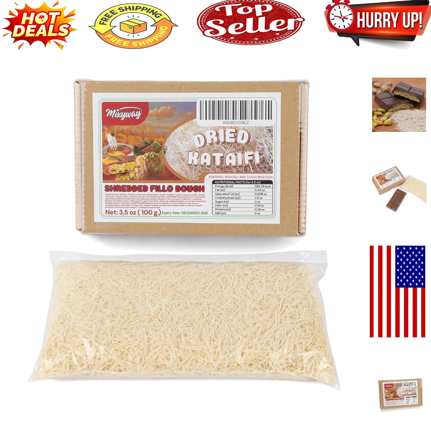 3.5 Oz Kadaifi Shredded Phyllo Dough - Ideal for Knafeh and Baklava