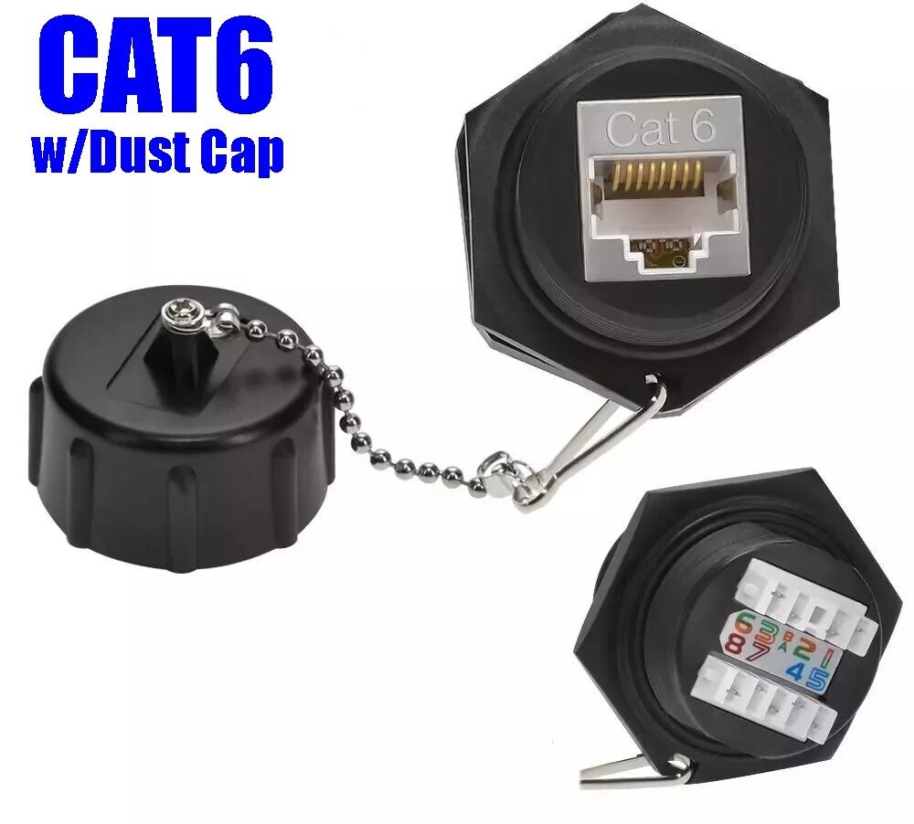 CAT.6 Shielded RJ45 Ethernet Industrial Panel Mount Punch Down Coupler +Dust Cap