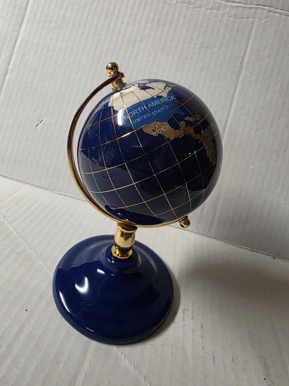 * Blue Lapis World Globe on Stand, 6" globe