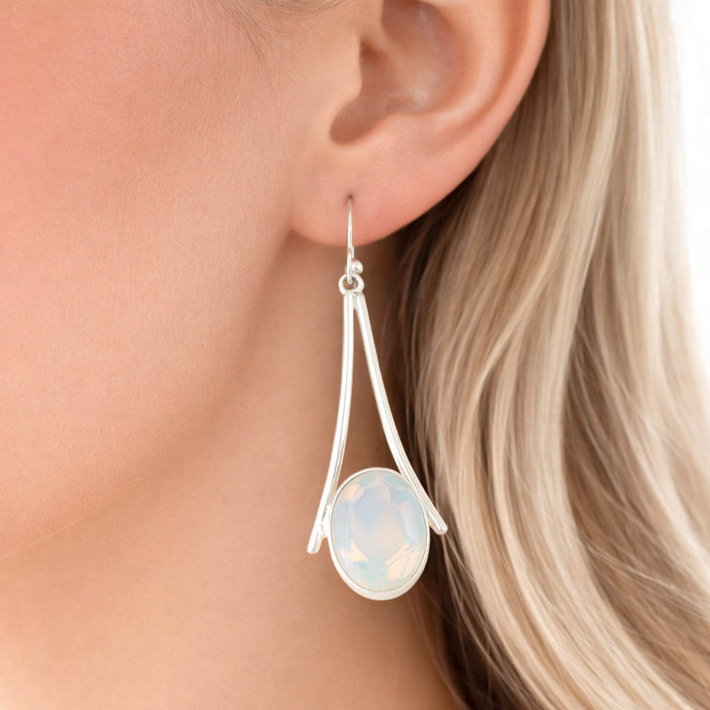 Milky Opal Gemstone 925 Sterling Silver Jewelry Lightweight Dangle Earrings Gift