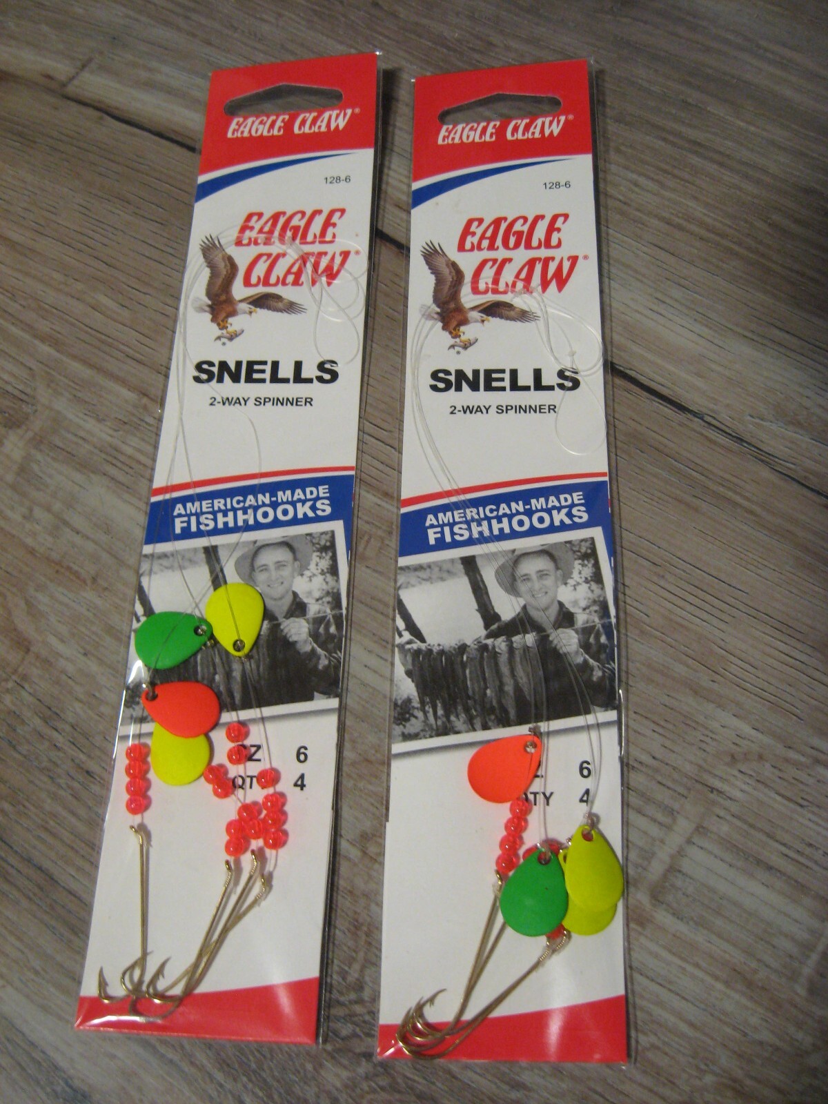 2 Pks Eagle Claw Fishing 2-Way Spinner Snells 128 Fish Hooks - Size 6 Aberdeen