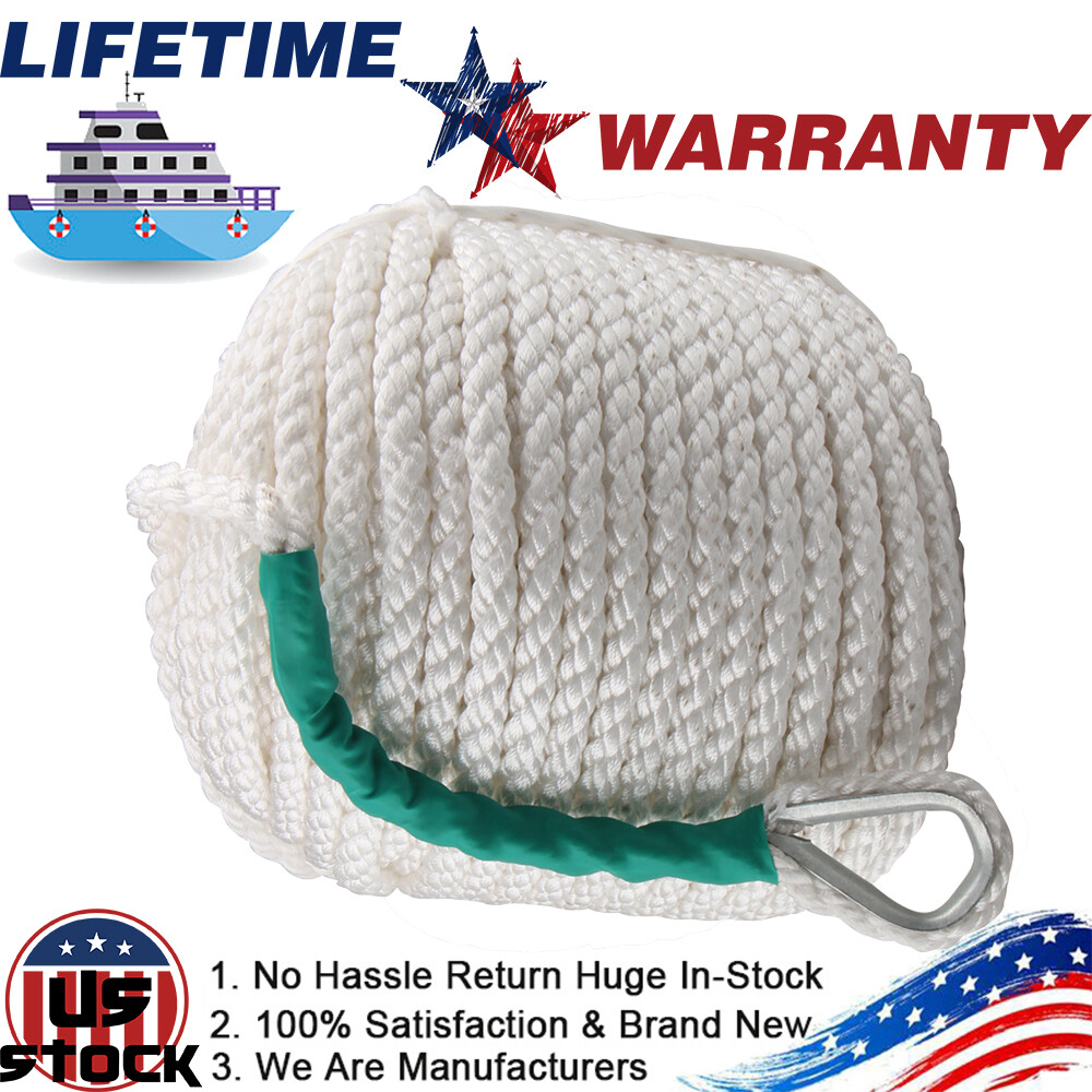 1/2"x100' 6250LB Twisted 3 Strand Nylon Anchor Rope Boat w/Thimble Rigging Line