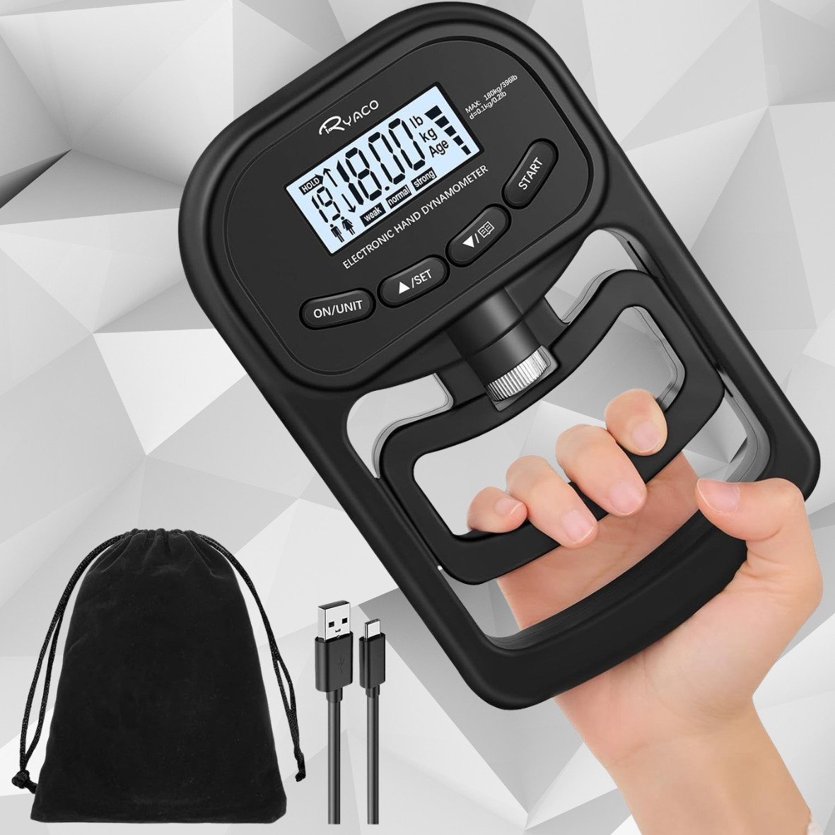 396lbs / 180kg Grip Strength Tester Trainer -Dynamometer Handgrip Measurer Meter