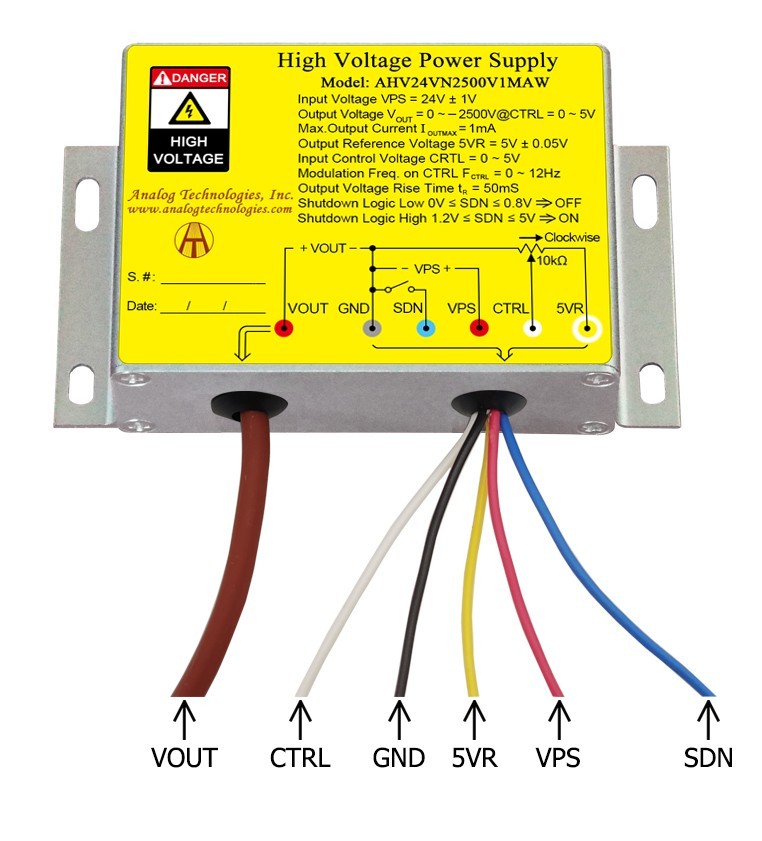 AHV24VN2500V1MAW HV DC-DC Power Supply Module 24VDC Input -2500V Output 1mA