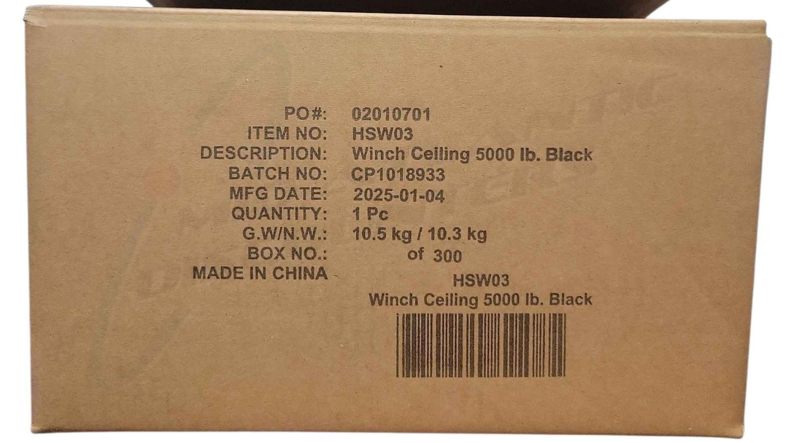 WindLift HSW03 Manual Double Pull 5000LB Black Ceiling Winch