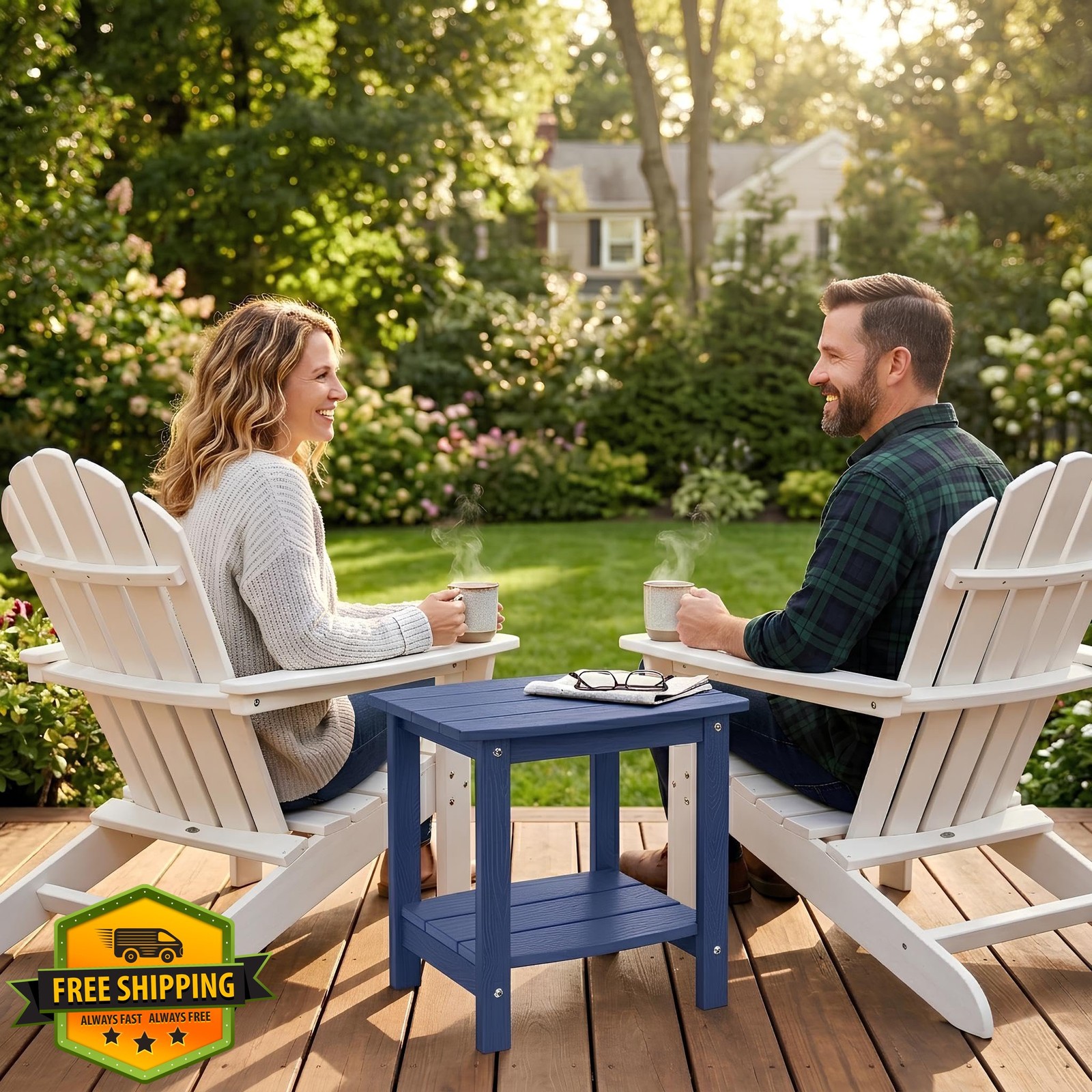 YandM Outdoor Side Table: Adirondack Navy Blue HIPS, Double Layer, Waterproof