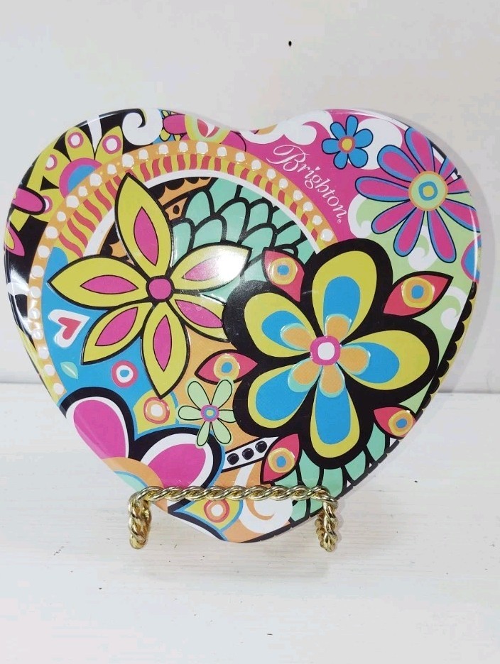 Brighton Floral Heart Shaped Tin Storage Box (5 1/2" x 5 1/2" x 1 1/4")