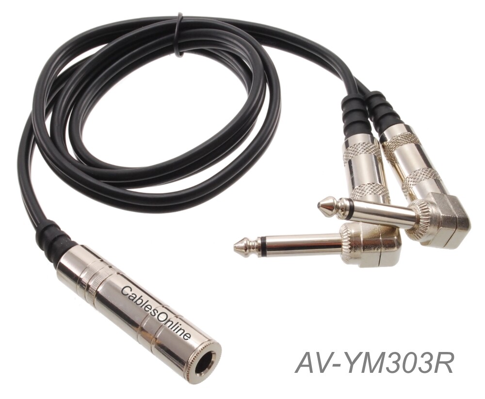 3ft 1/4" Mono Female to Dual 1/4" Right-Angle Mono Male Guitar Cable Splitter