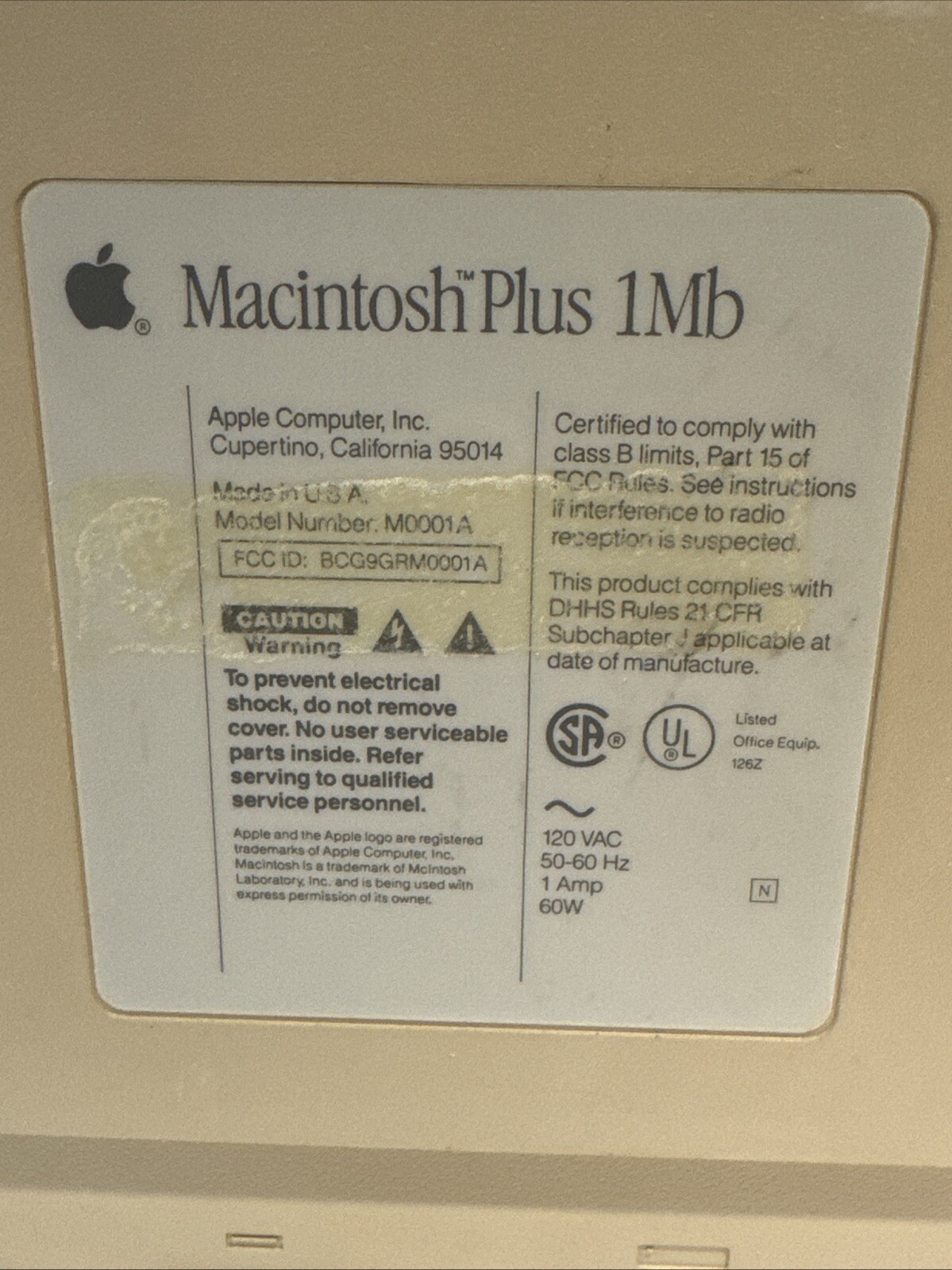 Vintage Apple Macintosh Plus M0001A