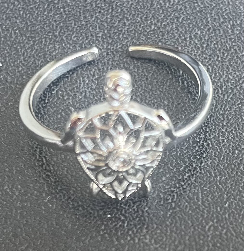 Filigree Turtle Flower Silver Toe Ring Midi Ring Adjustable + Gift Box