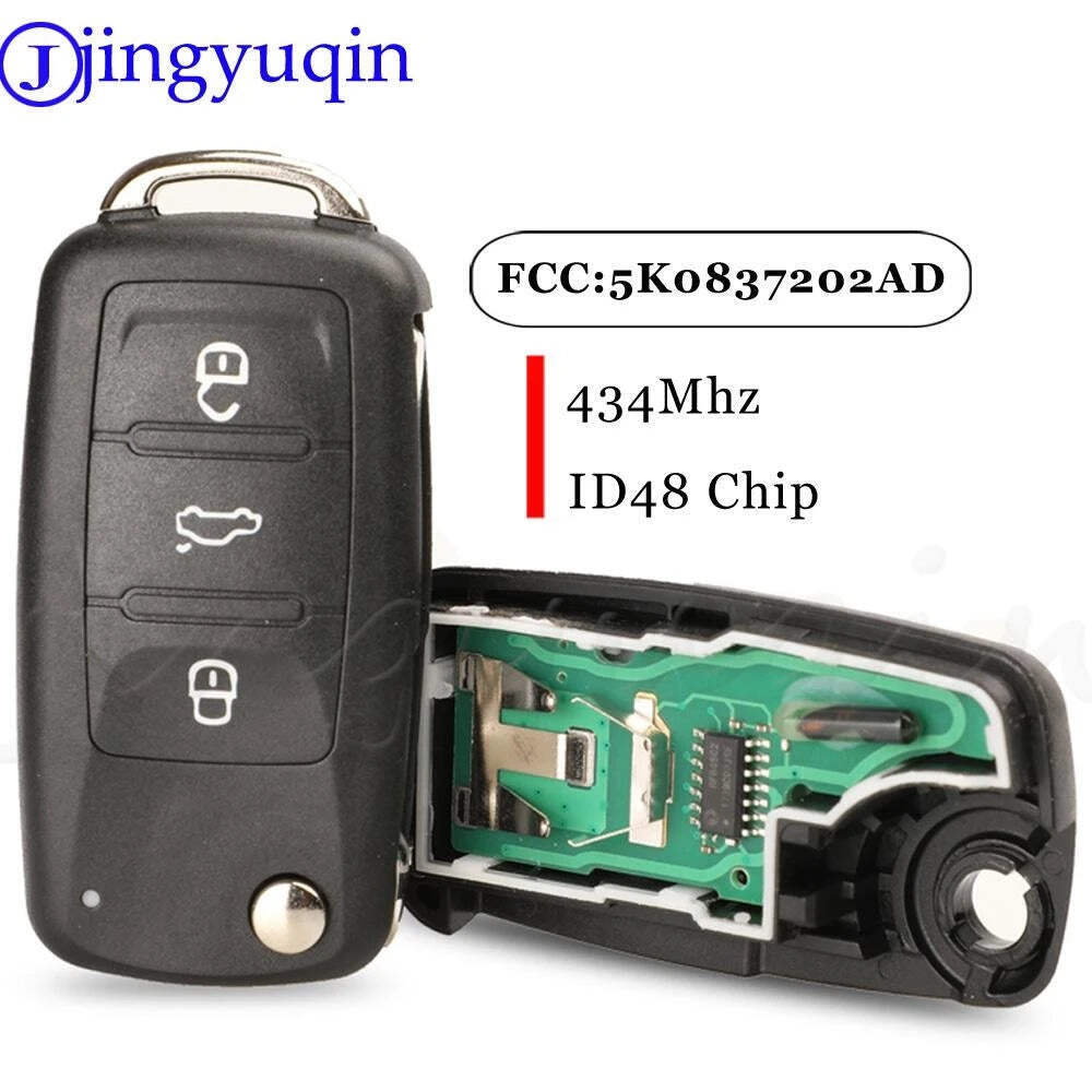 jingyuqin Remote Key 434MHz ID48 Chip 5K0837202AD/202Q For VW Golf Tiguan Polo P