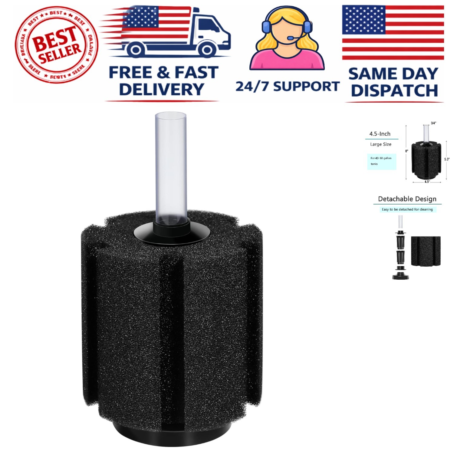 Compact Sponge Filter for Nano Fish Tanks | Breeding & Low Current Output