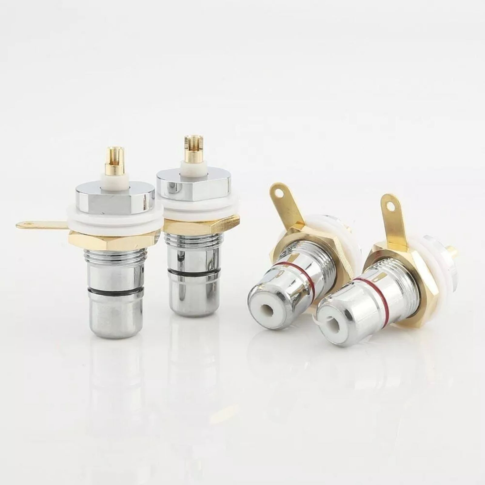 4Pcs Rhodium RCA Socket Set Female Panel Mount Plug Audio DIY Terminal Chassis
