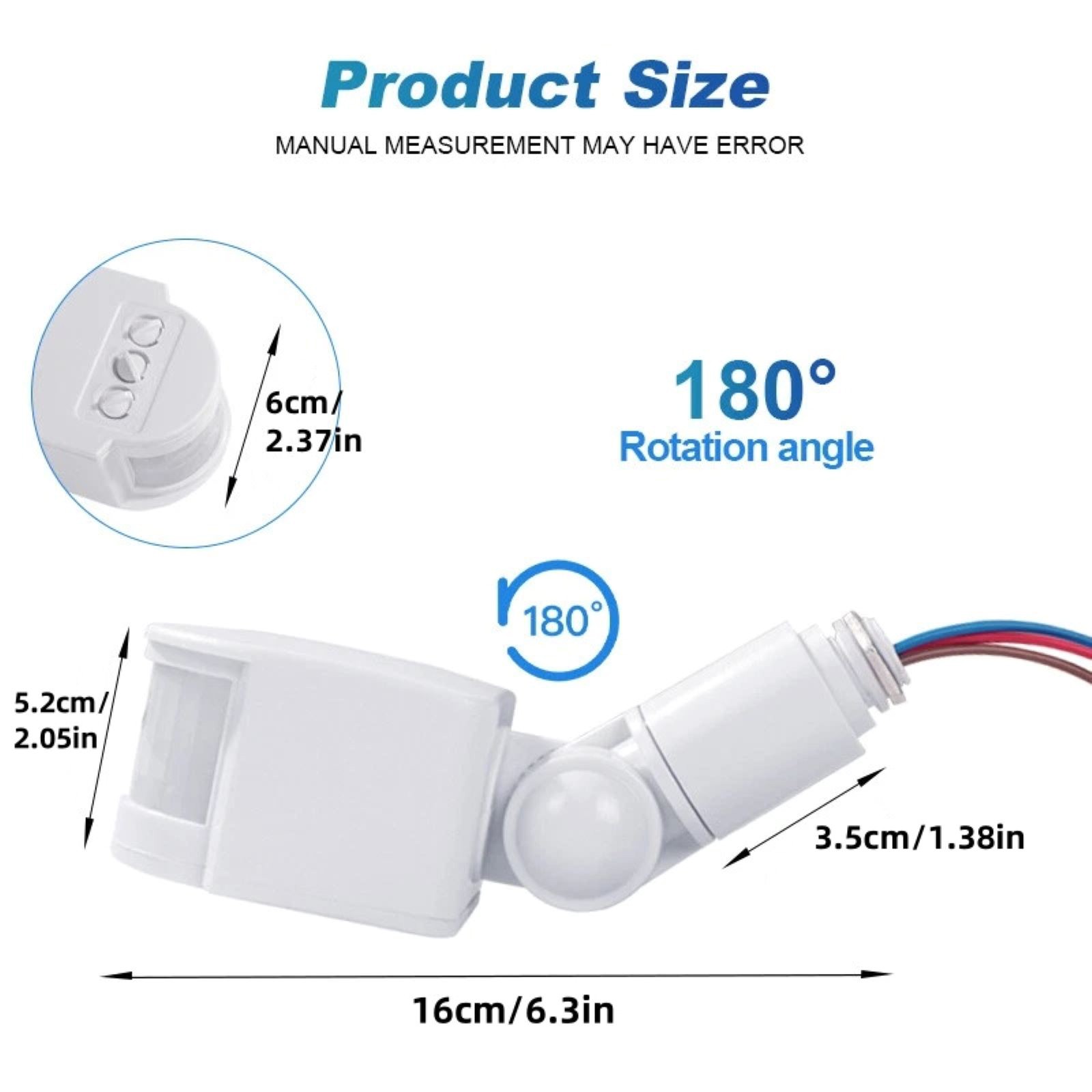 2pcs PIR Motion Sensor Switch Wall Light Switch For 180°Detection Angle