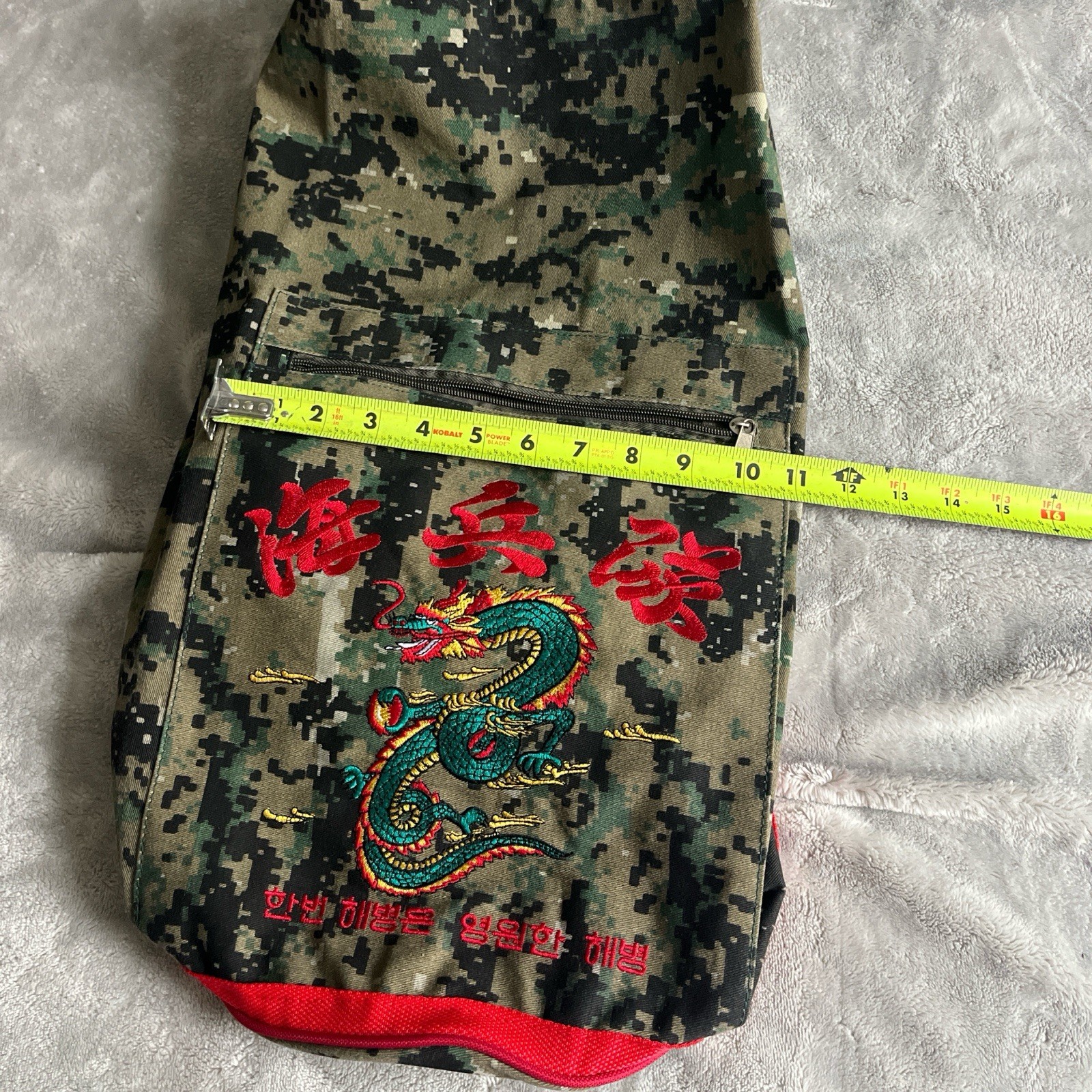 Military style knapsack/backpack-with dragon and Korean embroidery. gorpcore
