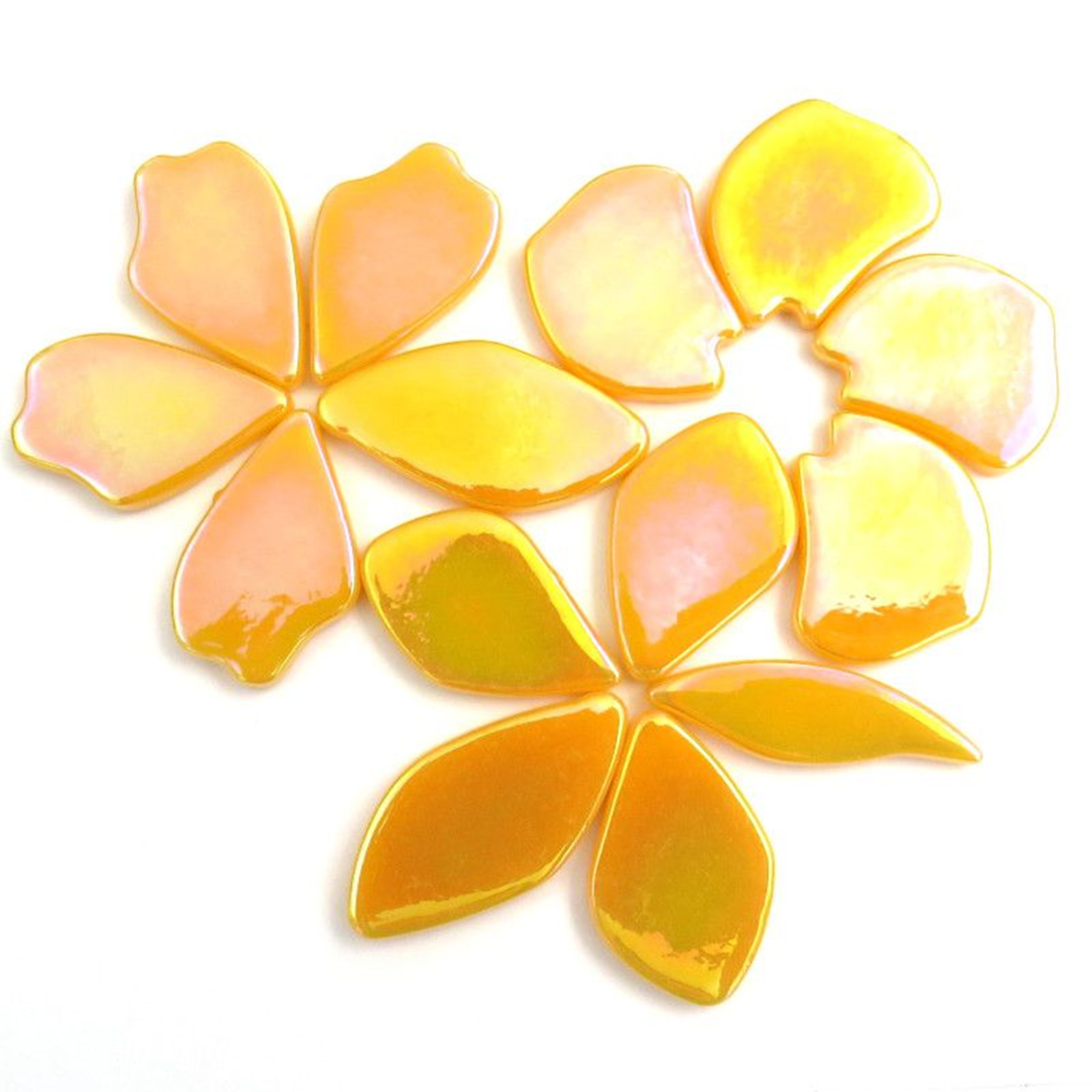 20  Iridescent Golden Yellow Petal  Glass Mosaic Tile Pieces - 25 mm-30 mm /4 mm
