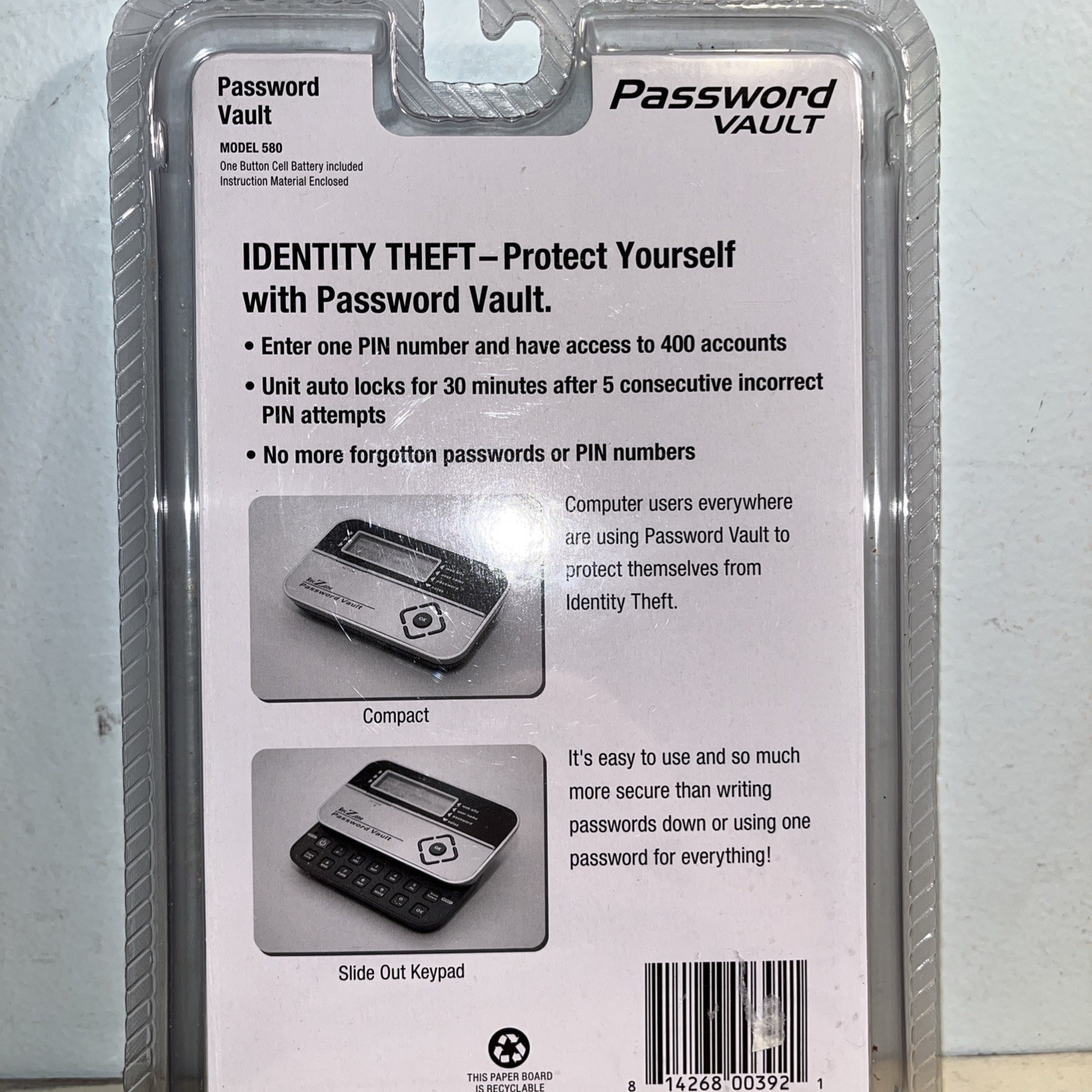 Password Vault 580 Secure Electronic Password Storage RecZone - New Sealed