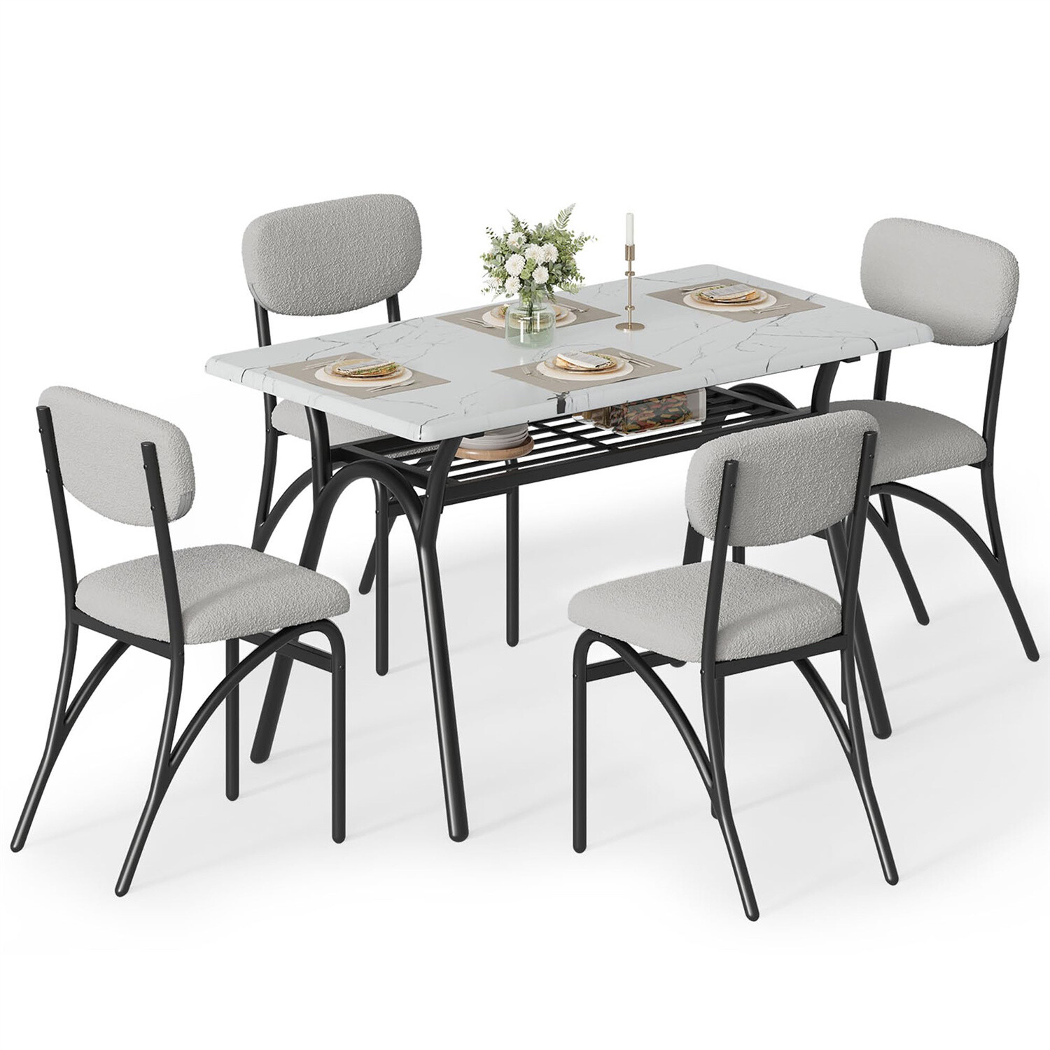 ✔️Modern Kitchen Table with Boucle Chairs for 4 Dining Table Set for Small Space