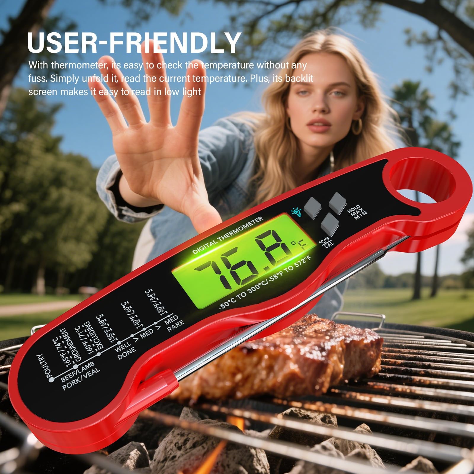 Digital Meat Thermometer | Instant Read | Backlit Display & Foldable Probe