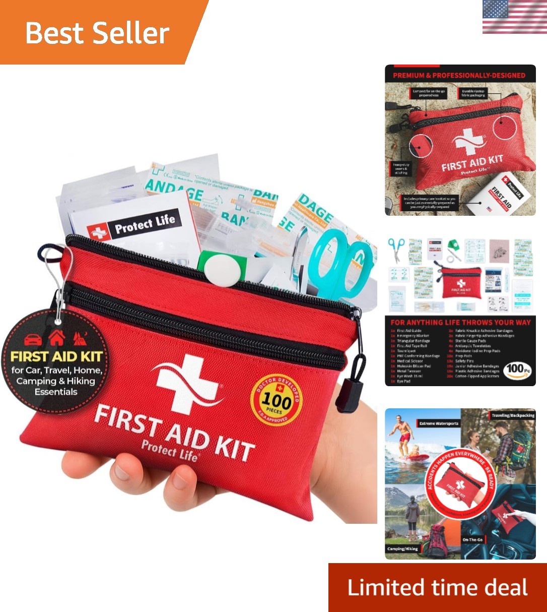 First Aid Kit, Travel First Aid Kit for Car, 100 Piece Compact Emergency Prep...