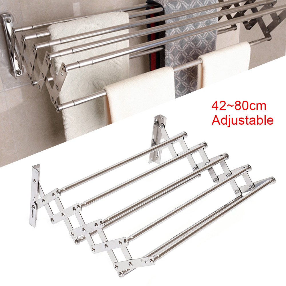 Wall Mounted Clothes Drying Rack Shelf Folding Dryer Hanger For Laundry Room