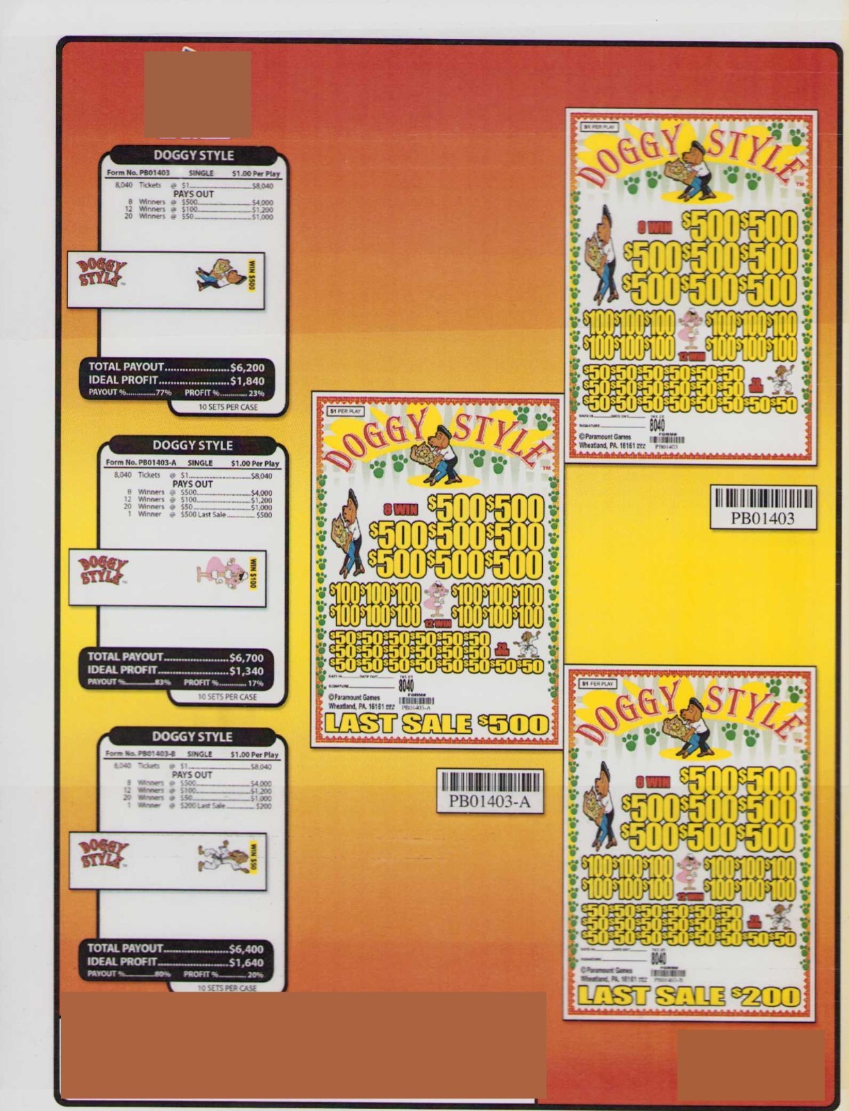 Pull Tab Ticket - Jar - Game - Doggy Style - 8,040 ct