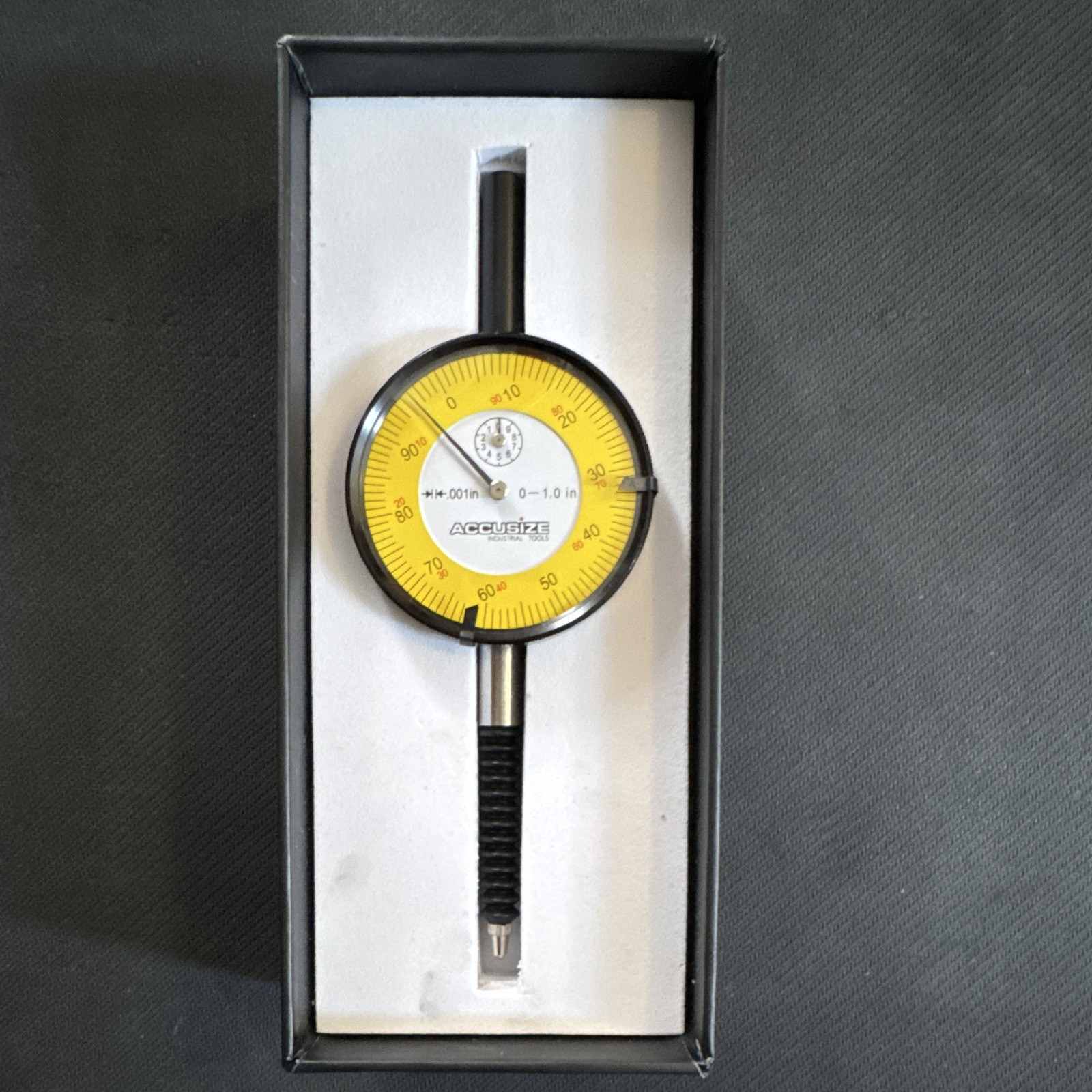 Accusize Premium 0.001" Dial Indicator IP54 Coolant Shock Rated Lug Back 0"-1"