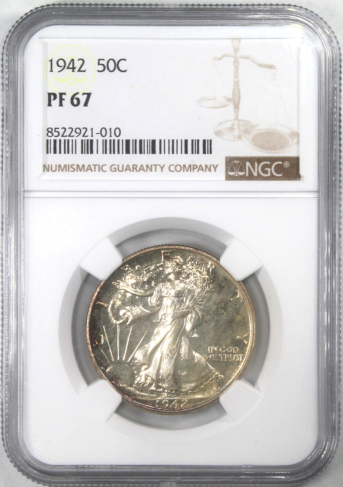 1942 Walking Liberty Half Dollar NGC Proof-67 (Toned)