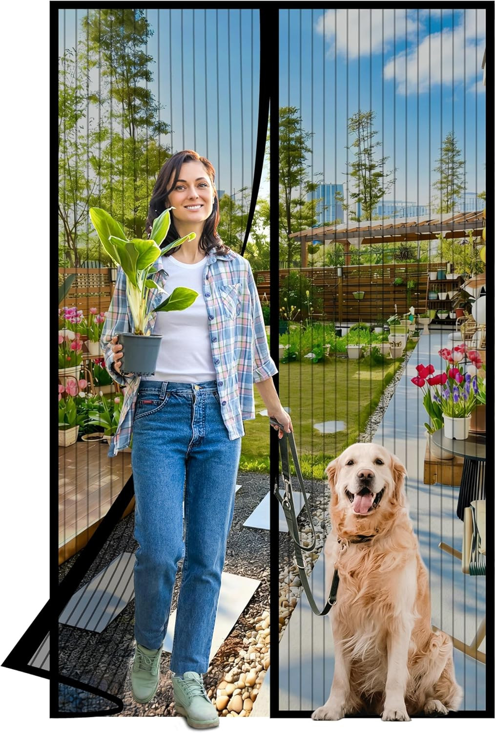 Magnetic Mesh Screen Door Fit Door Size 38.0 X 83.0'' Retractable Screen Door