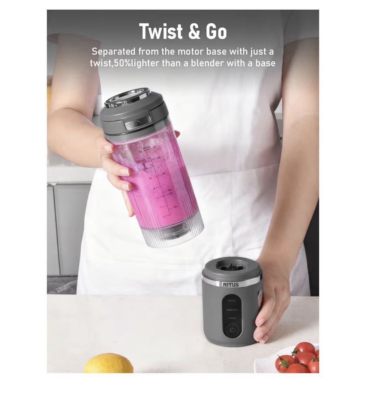 RITUS VORTEX Pro Portable Blender,Personal Blender w/Removable Vessel