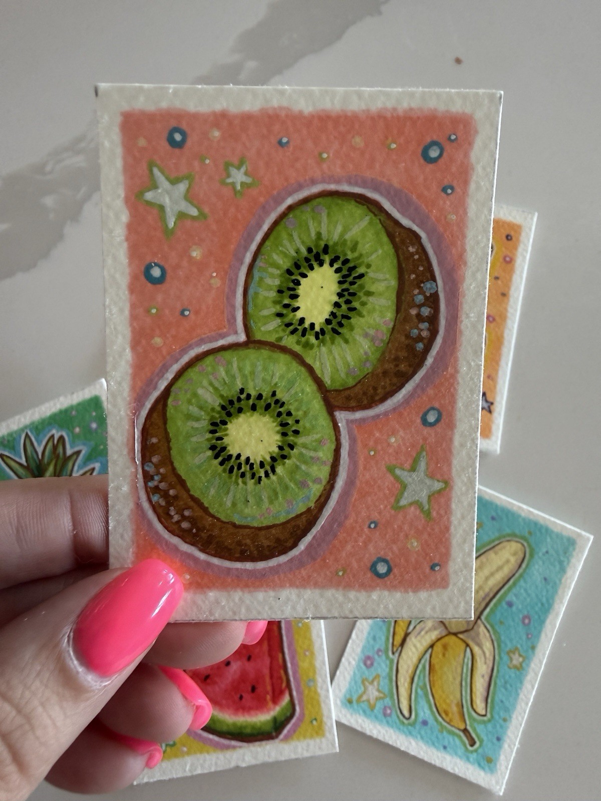 Kiwi Pop ACEO Original Mixed Media Oddlight Studio signed Amberly