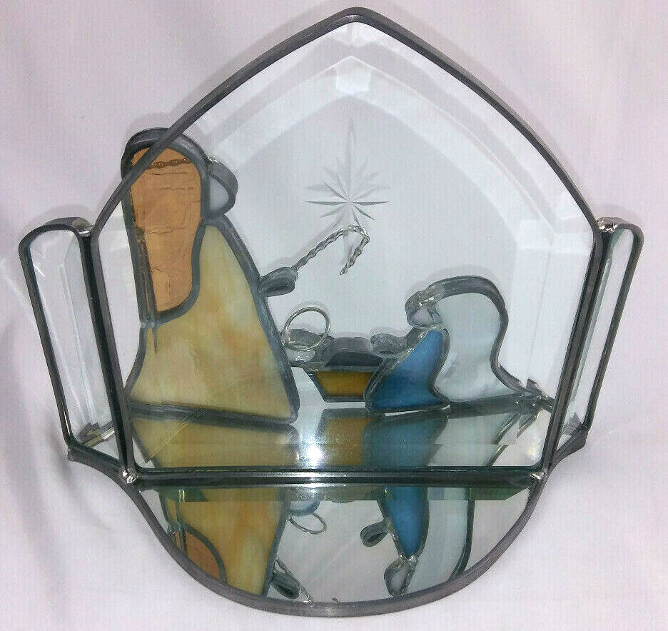 Vintage Nativity Scene Mary Joseph Baby Jesus Suncatcher Stained Glass