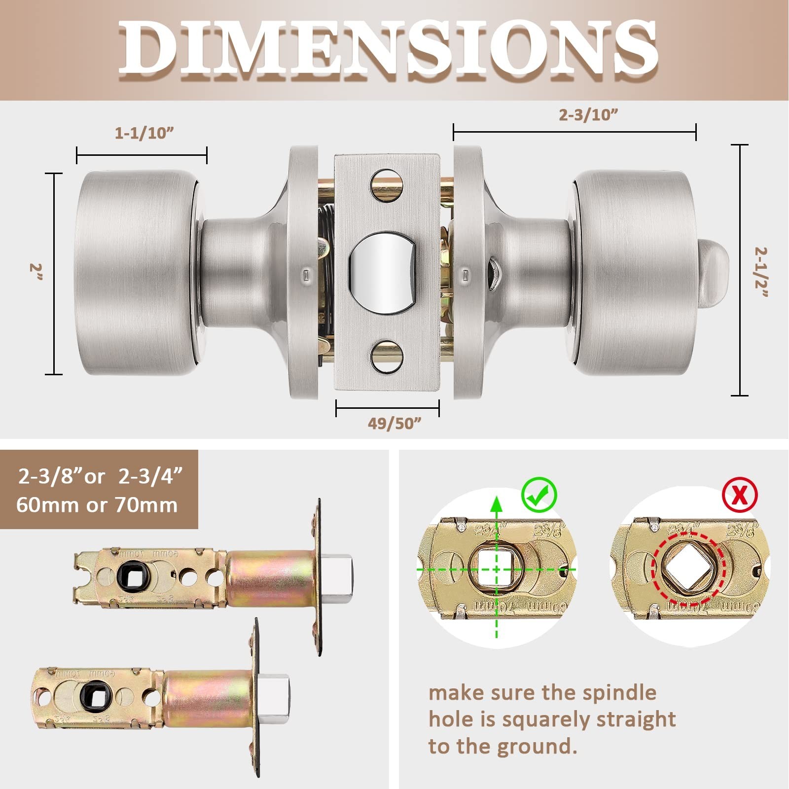 knobelite 3 Pack Satin Nickel Door Knobs Privacy Function Keyless Locks Inter...