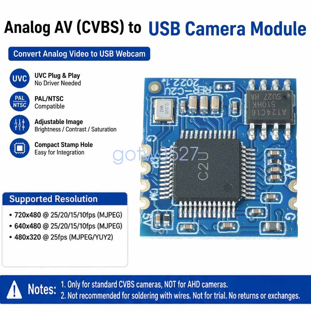 Analog AV Video to Digital USB Camera module CVBS to USB chip UVC Drive Free