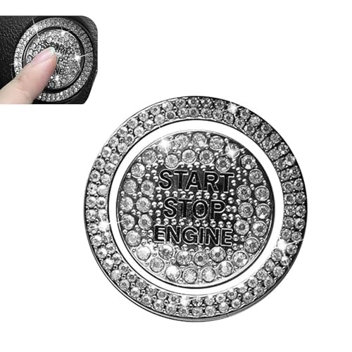 Bling Car Engine Start Stop Button Ring, Sparkling Crystal Engine 2 PCS White