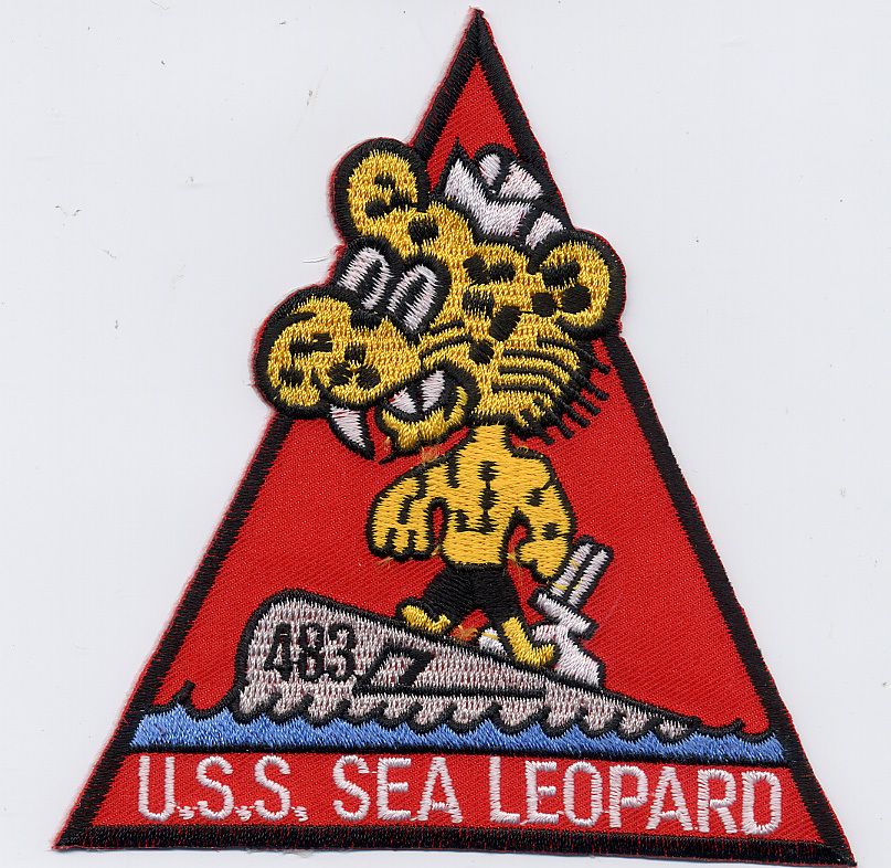 USS Sea Leopard SS 483 - Leopard on sub, triangle BC Patch Cat No B736