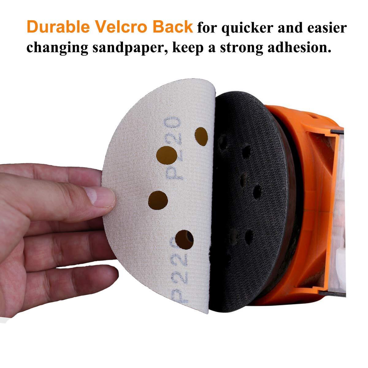 200PCS 5 In 8 Hole Gold Sanding Disc Hook Loop100 Grit for Random Orbital Sander