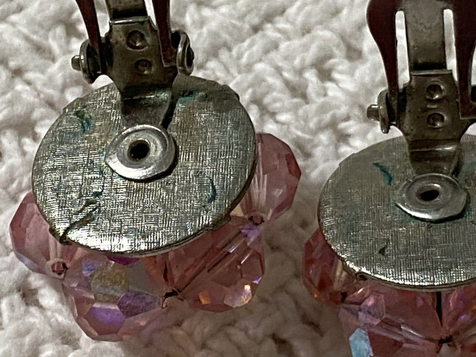 Vintage Pink Aurora Borealis Bead Cluster Earrings