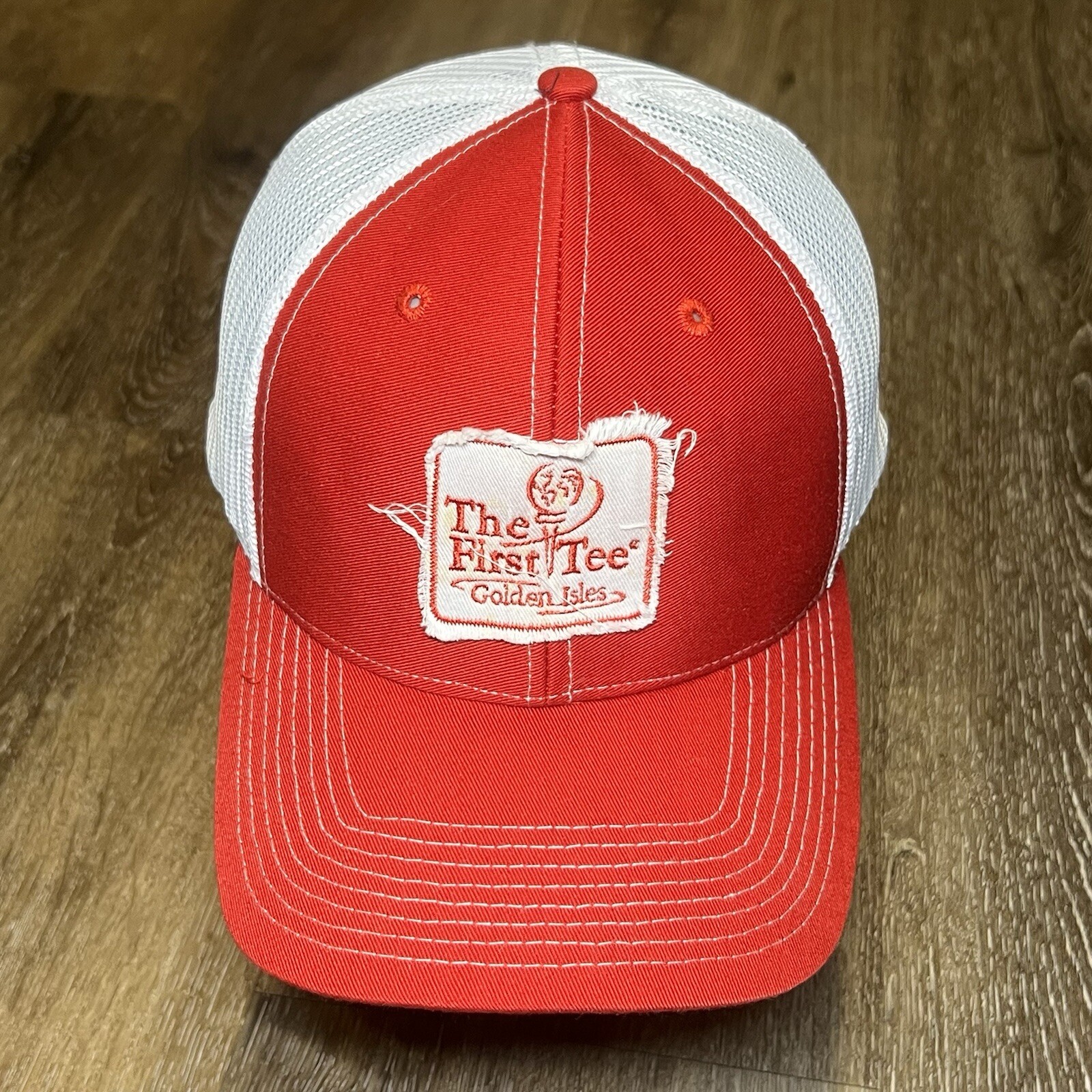 Richardson Golden Isles First Tee Snapback Hat Red White Trucker Mesh Cap