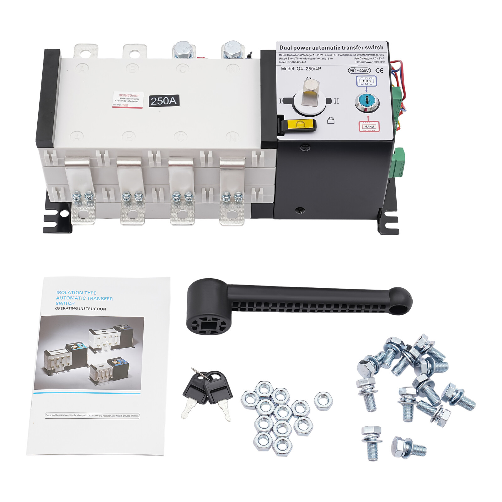 110V Automatic Transfer Switch Dual Power Generator Changeover Switch 4Pole/250A