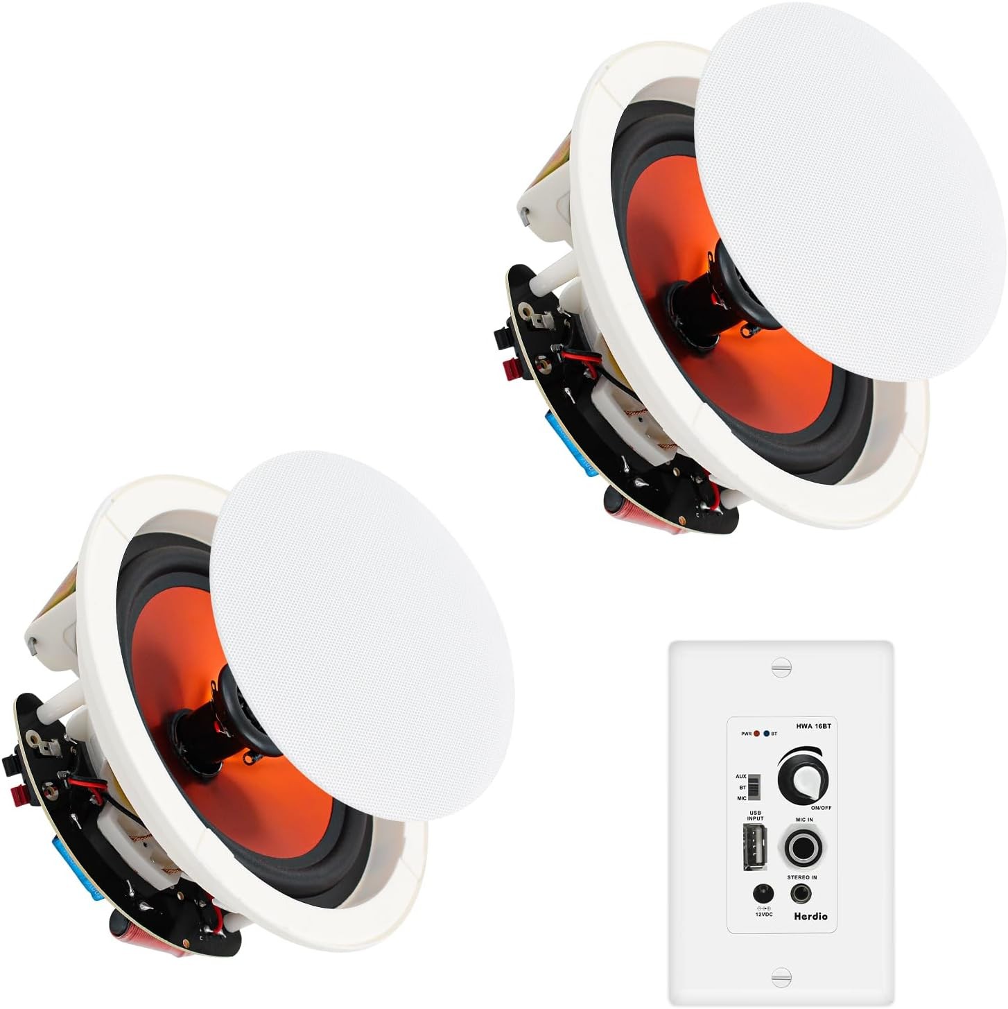 Herdio 2 Pack 8" Bluetooth Ceiling Speakers 400W with In Wall Amplifier