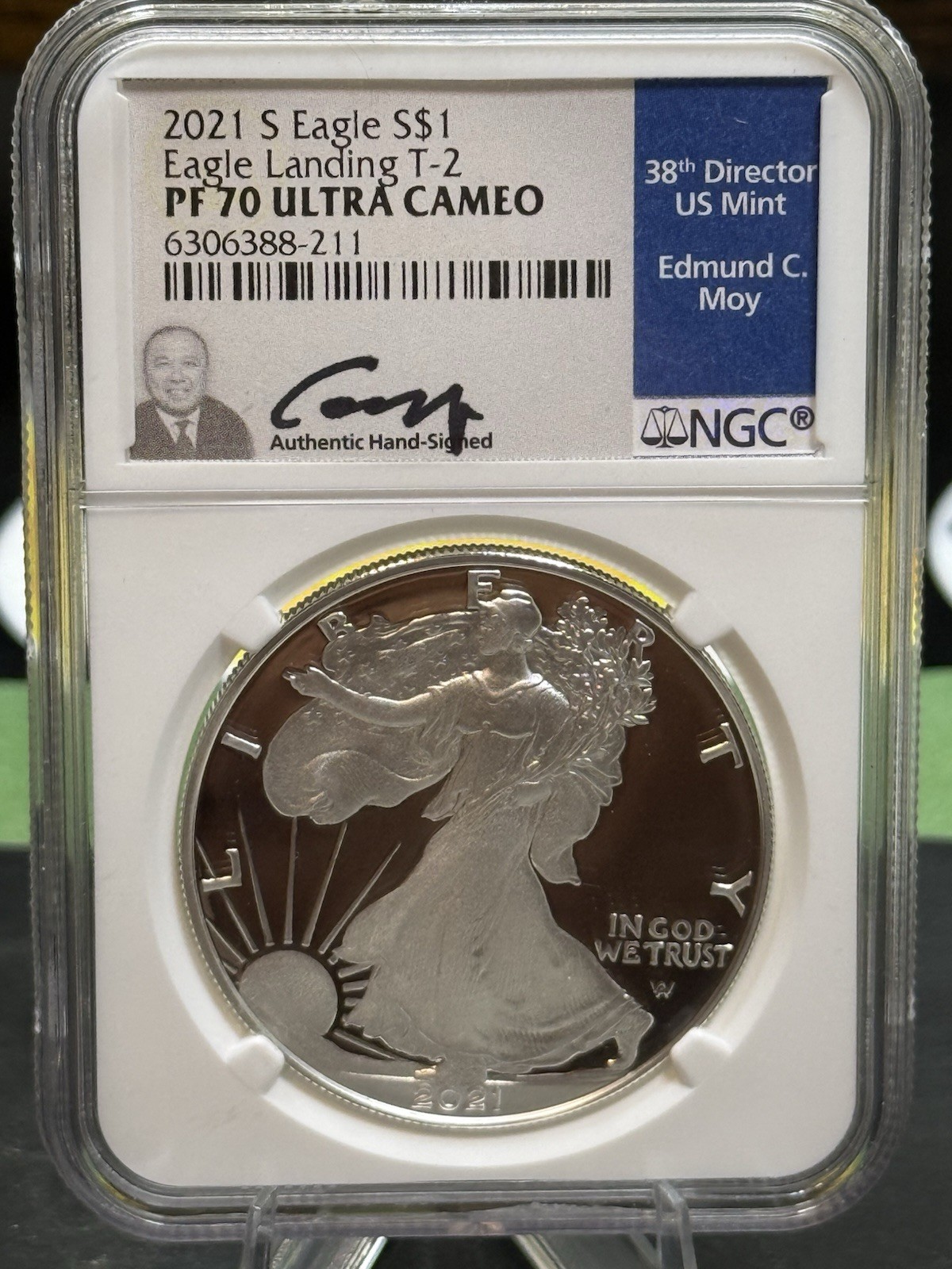 2021 S Silver Eagle Proof NGC PF70 UCAM T-2 Moy Signed First Year Reverse .999