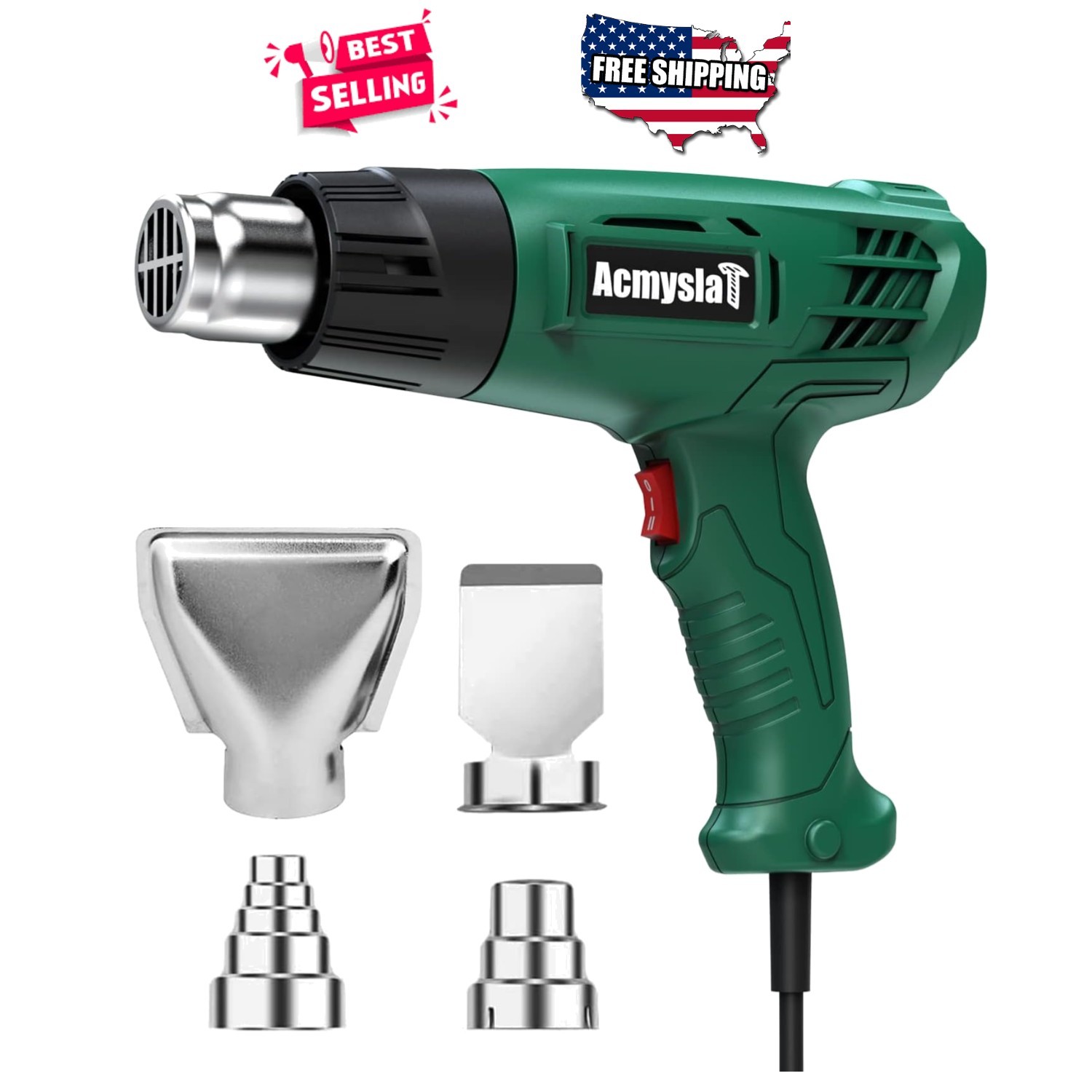 Heat Gun 1300W Dual Temp Hot Air Tool 4 Nozzles Shrink Wrap Epoxy Paint Removal