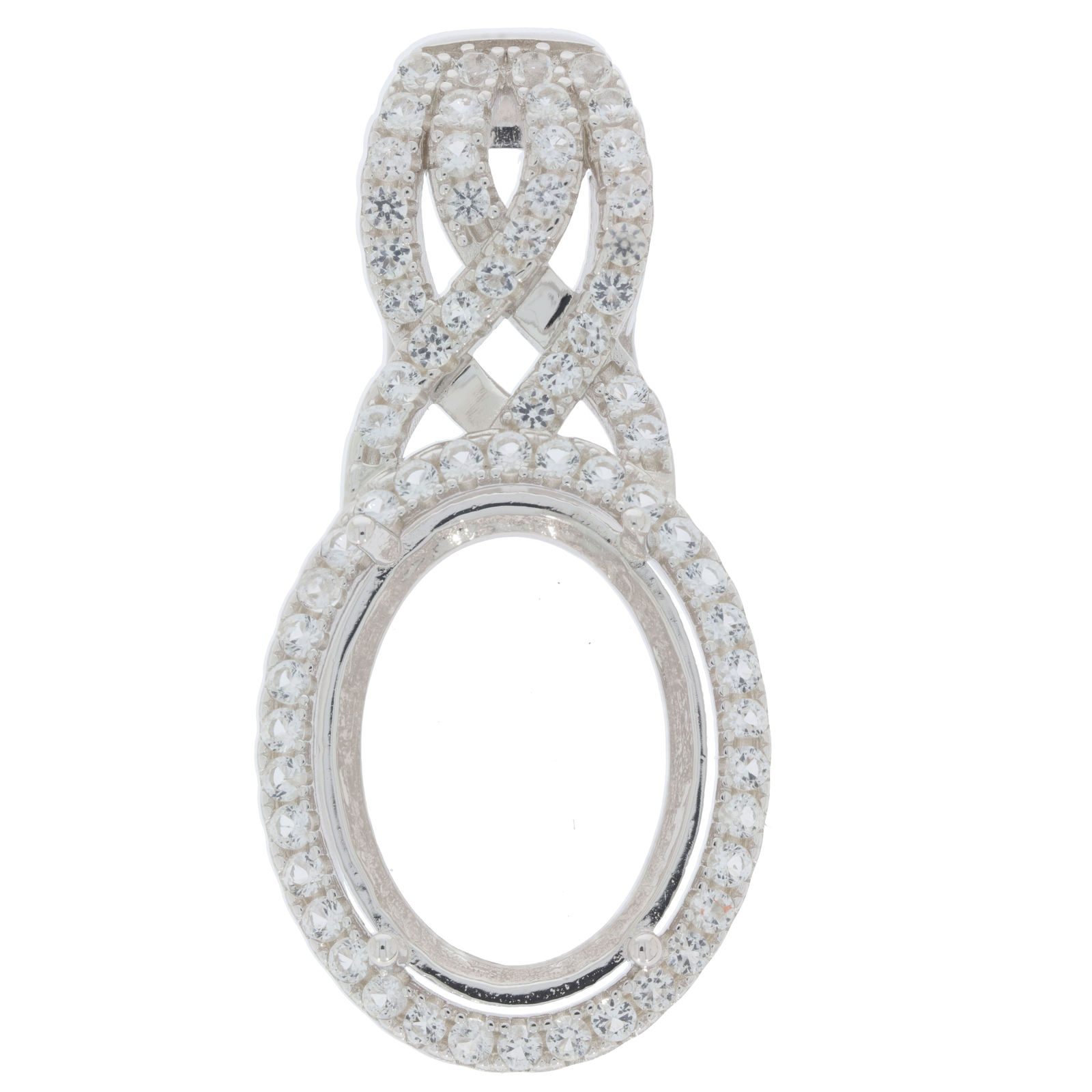 Sterling Silver Semi Mount Pendant Setting Oval OV 20X15mm Halo Topaz