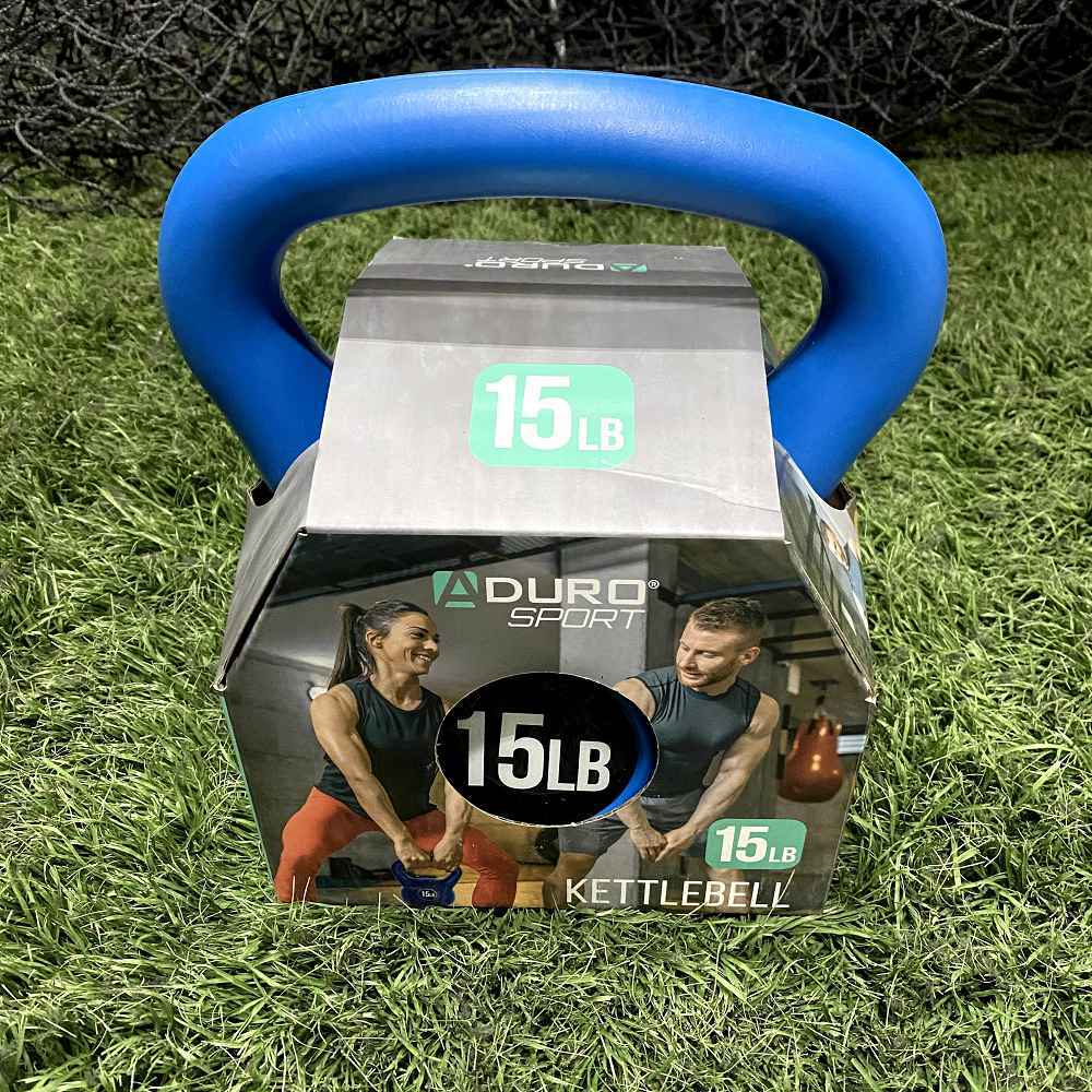 NEW 15 LB Kettlebell Weight Vinyl Blue Home Gym Workout Crossfit Yoga Duro Sport