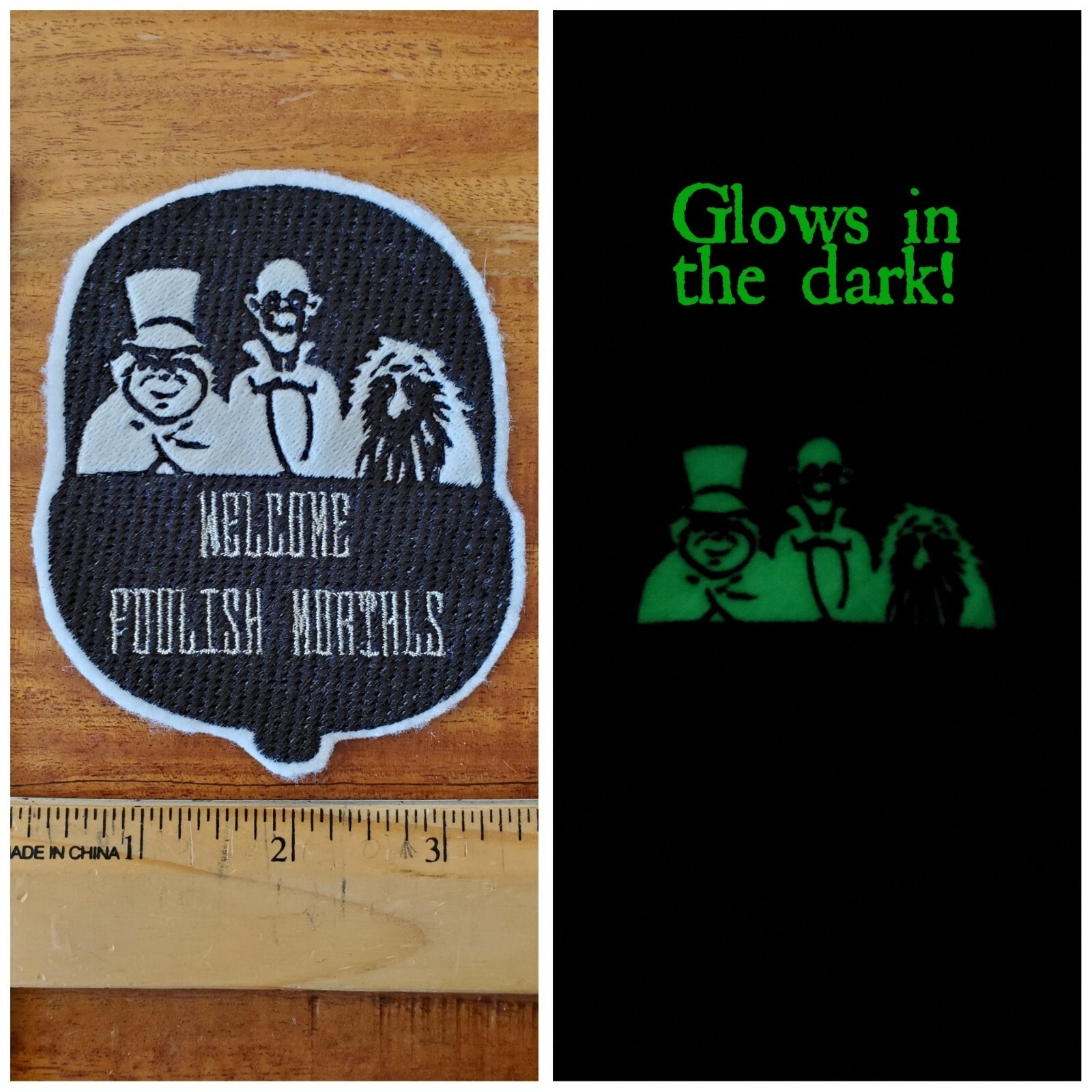 Haunted Mansion Hitchhiking Ghosts Iron on Patch GLOWS IN THE DARK