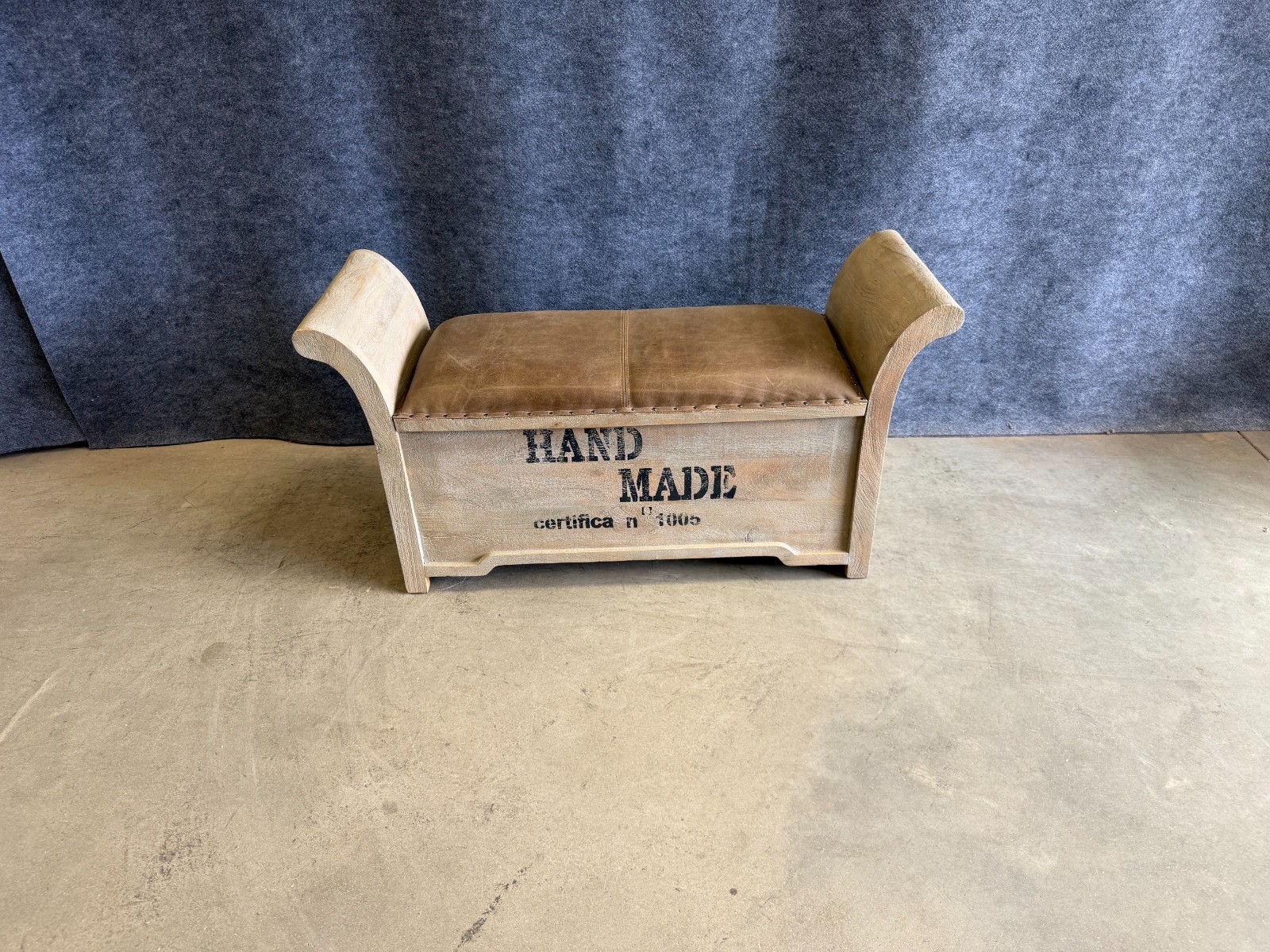Rustic Wooden Storage Bench with Padded Leather Seat