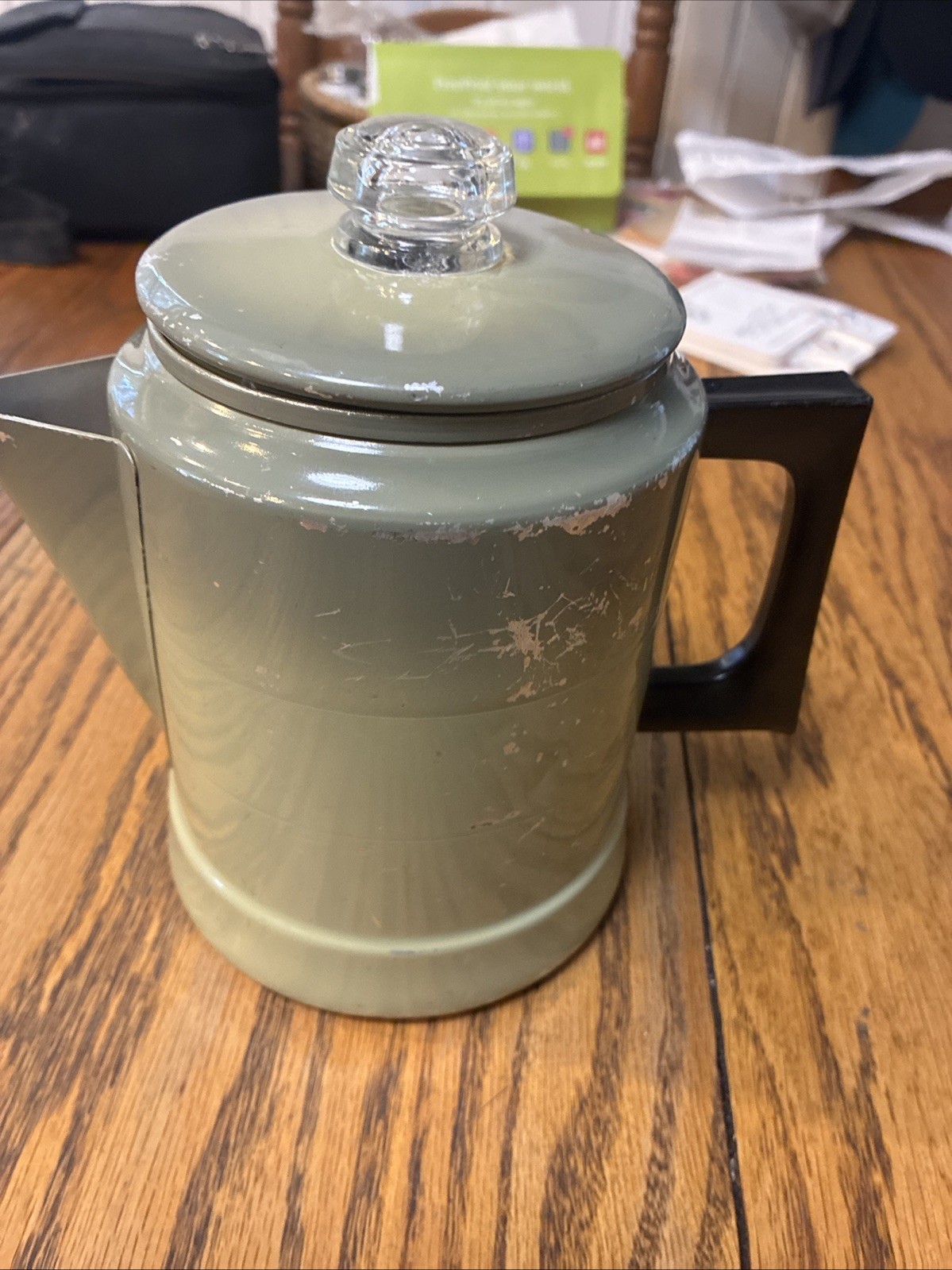 Vintage Comet Aluminum Stove Top Coffee Pot Percolator 7 Cup Camping-- Green