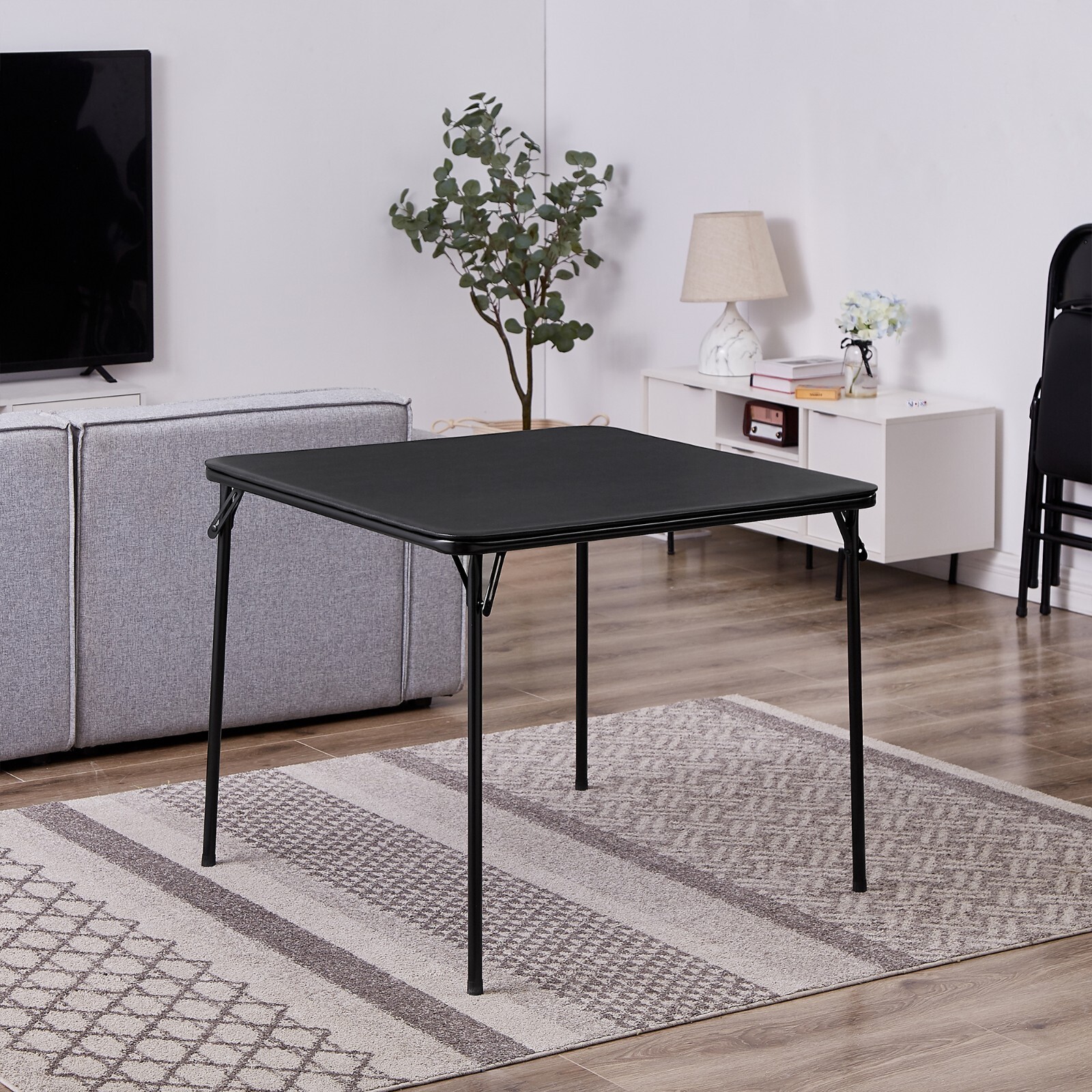 5 Pcs Portable Folding Card Table Square and Chairs Set with Vinyl Upholstery